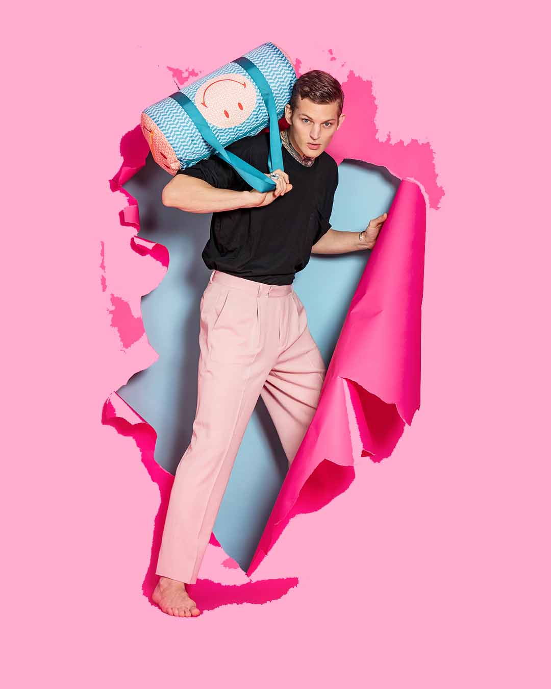 Geometric SMILEY Recycled Weekender Bag | LOQI | Travel + Overnight Bag