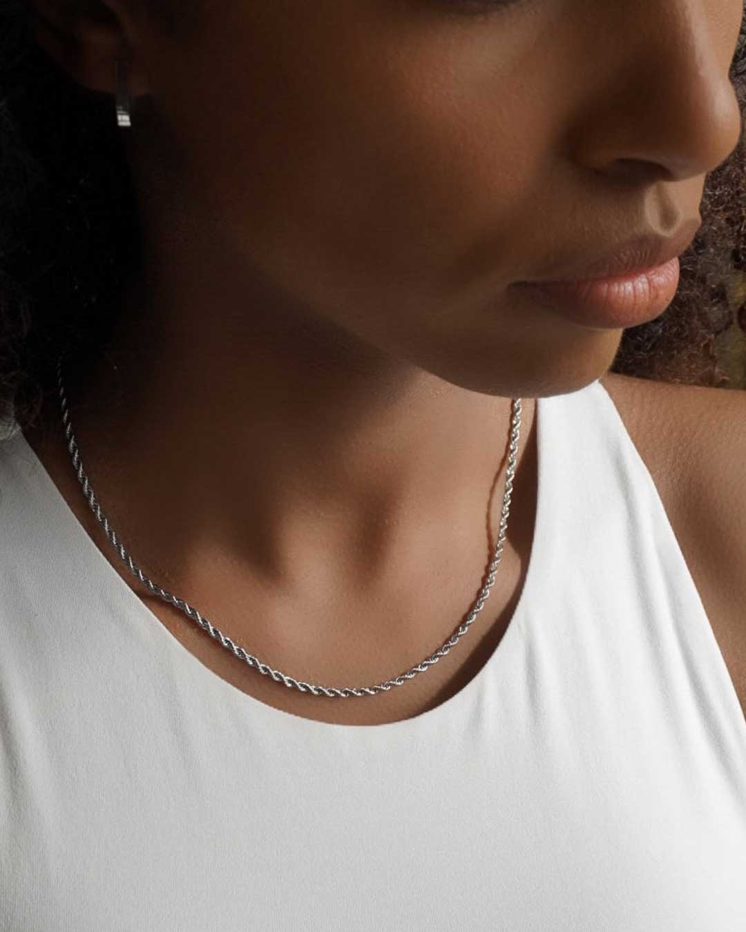 Silver Delicate Rope Chain Weave Necklace
