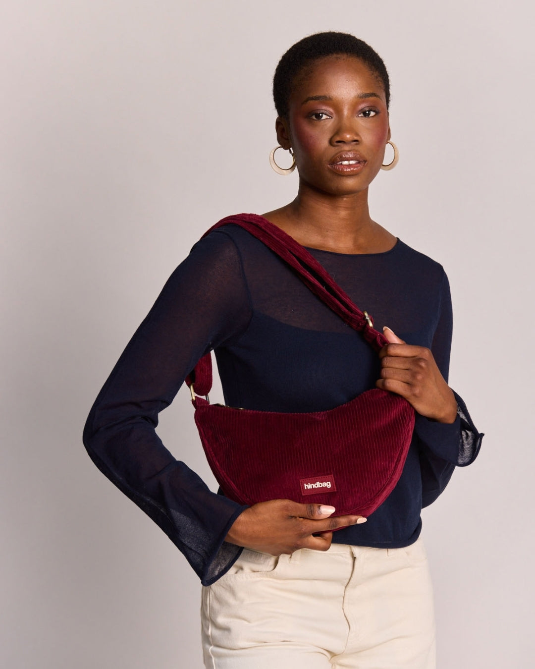 Burgundy Corduroy Andrea Crescent Bag hindbag