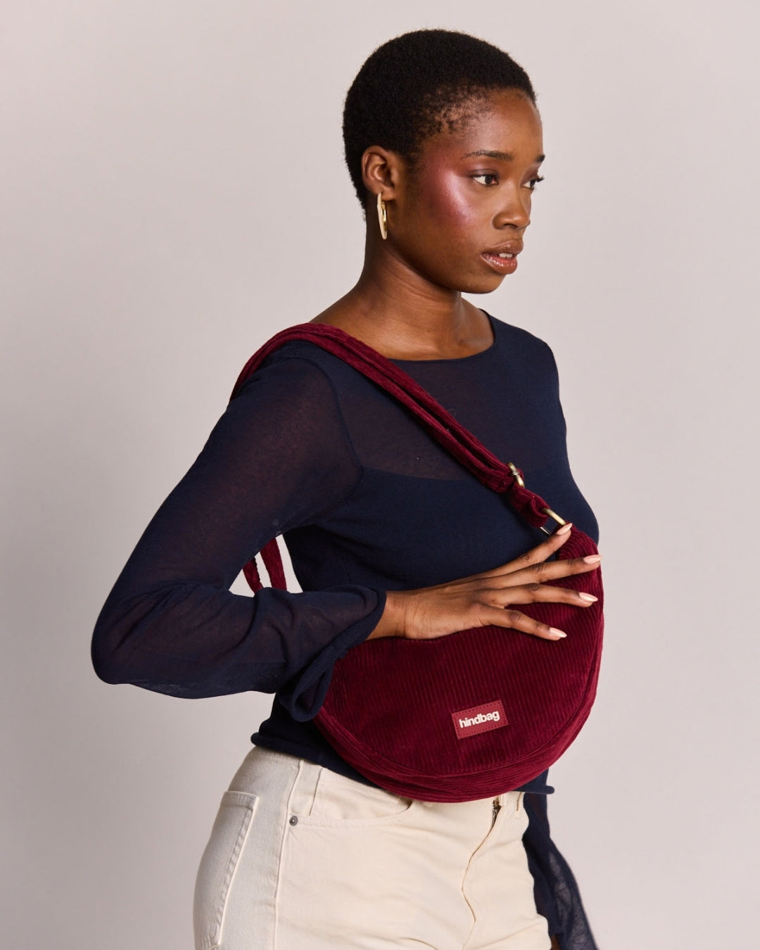 Burgundy Corduroy Andrea Crescent Bag hindbag