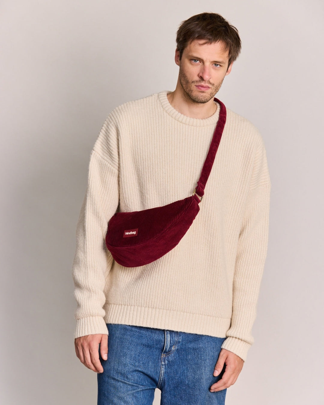 Burgundy Corduroy Andrea Crescent Bag hindbag