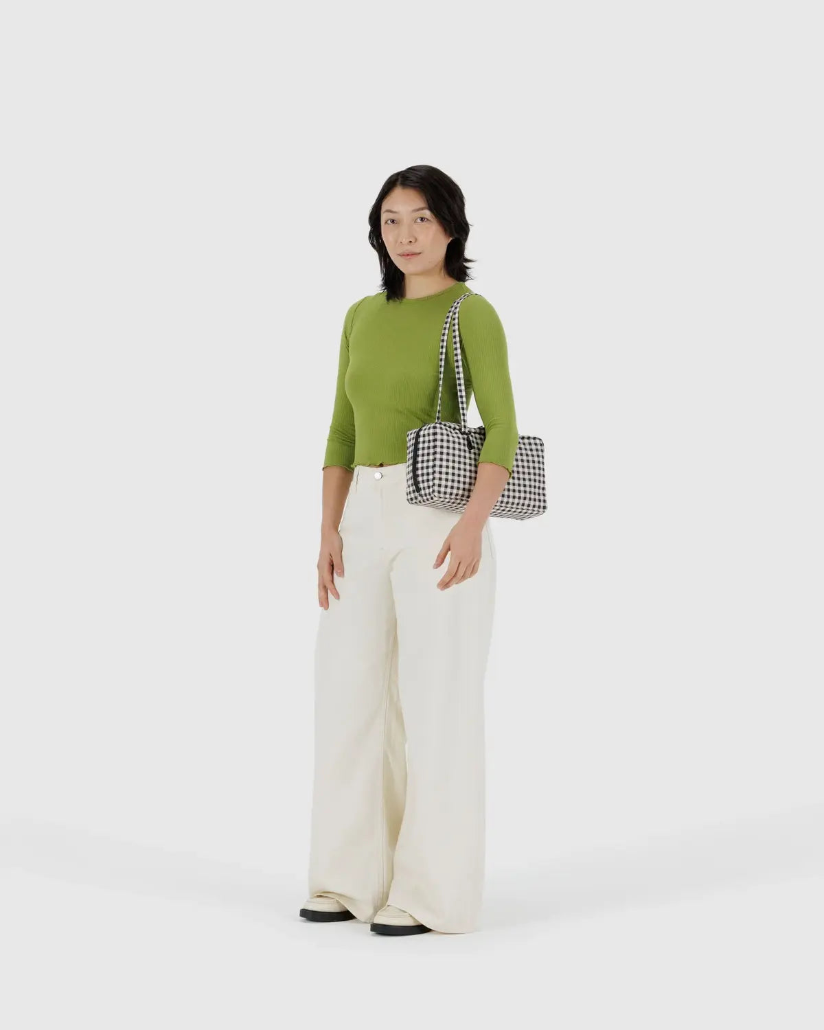 Black & White Gingham Nylon Bowler Bag | BAGGU | Shoulder Bag