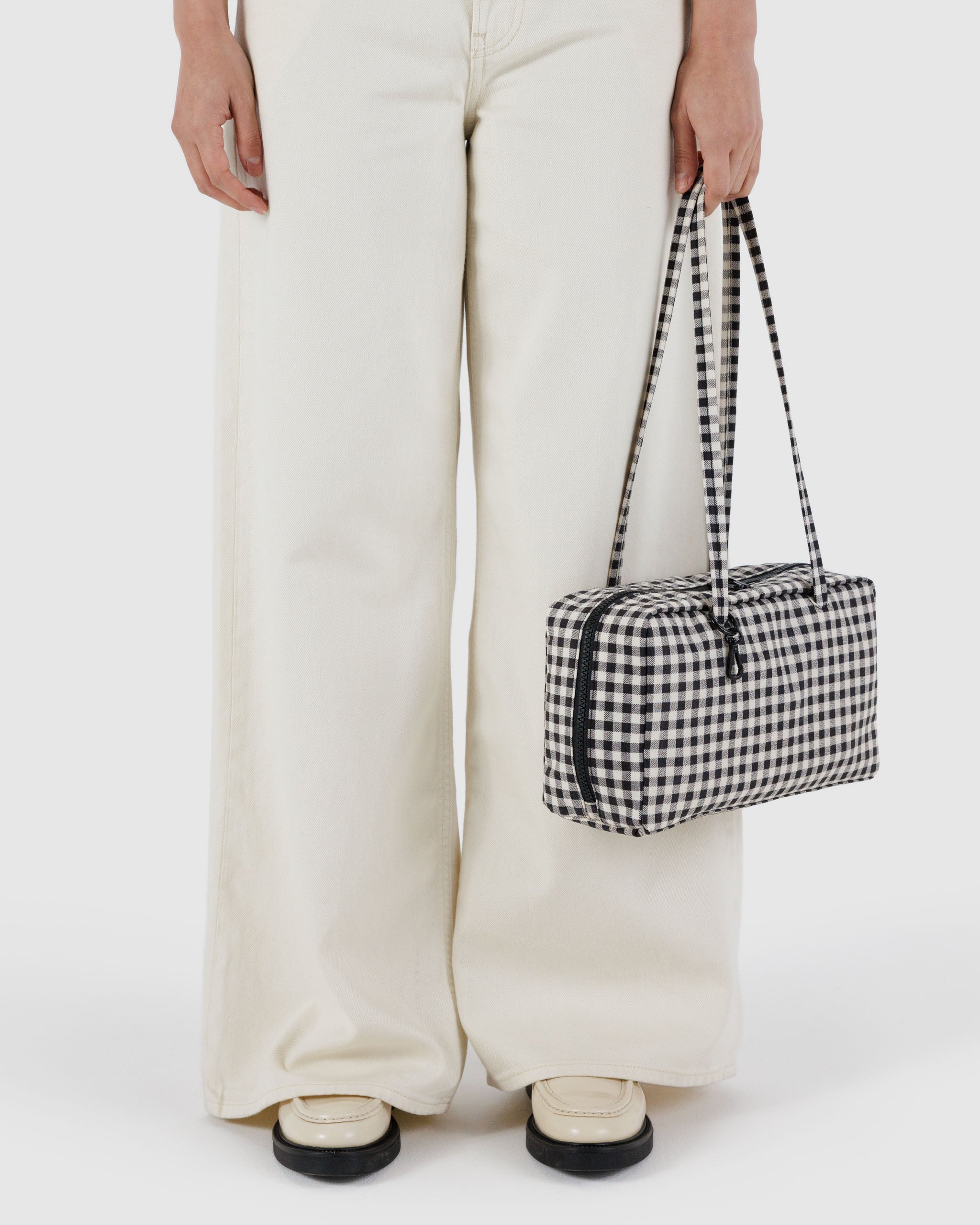 Black & White Gingham Nylon Bowler Bag | BAGGU | Shoulder Bag