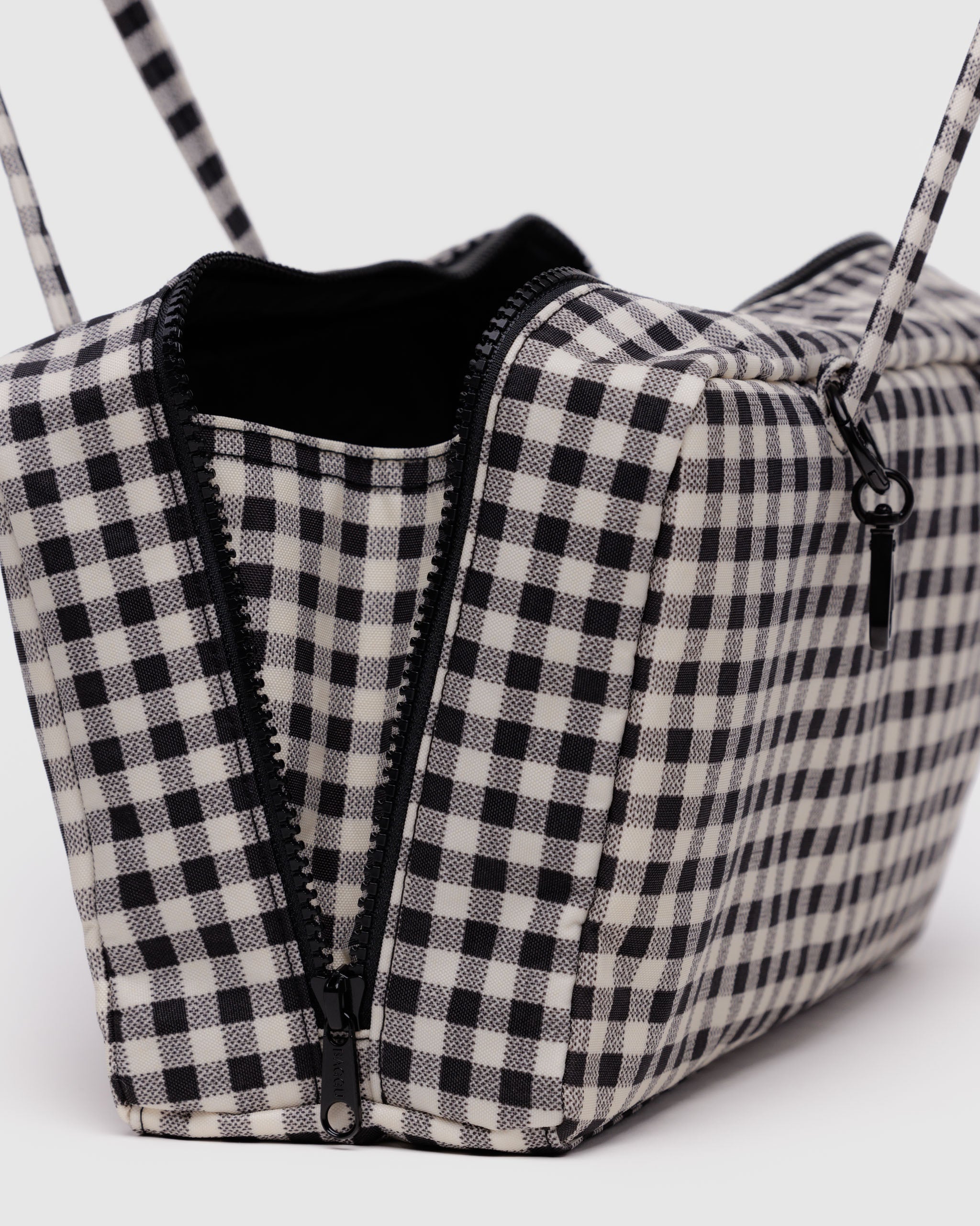 Black & White Gingham Nylon Bowler Bag | BAGGU | Shoulder Bag