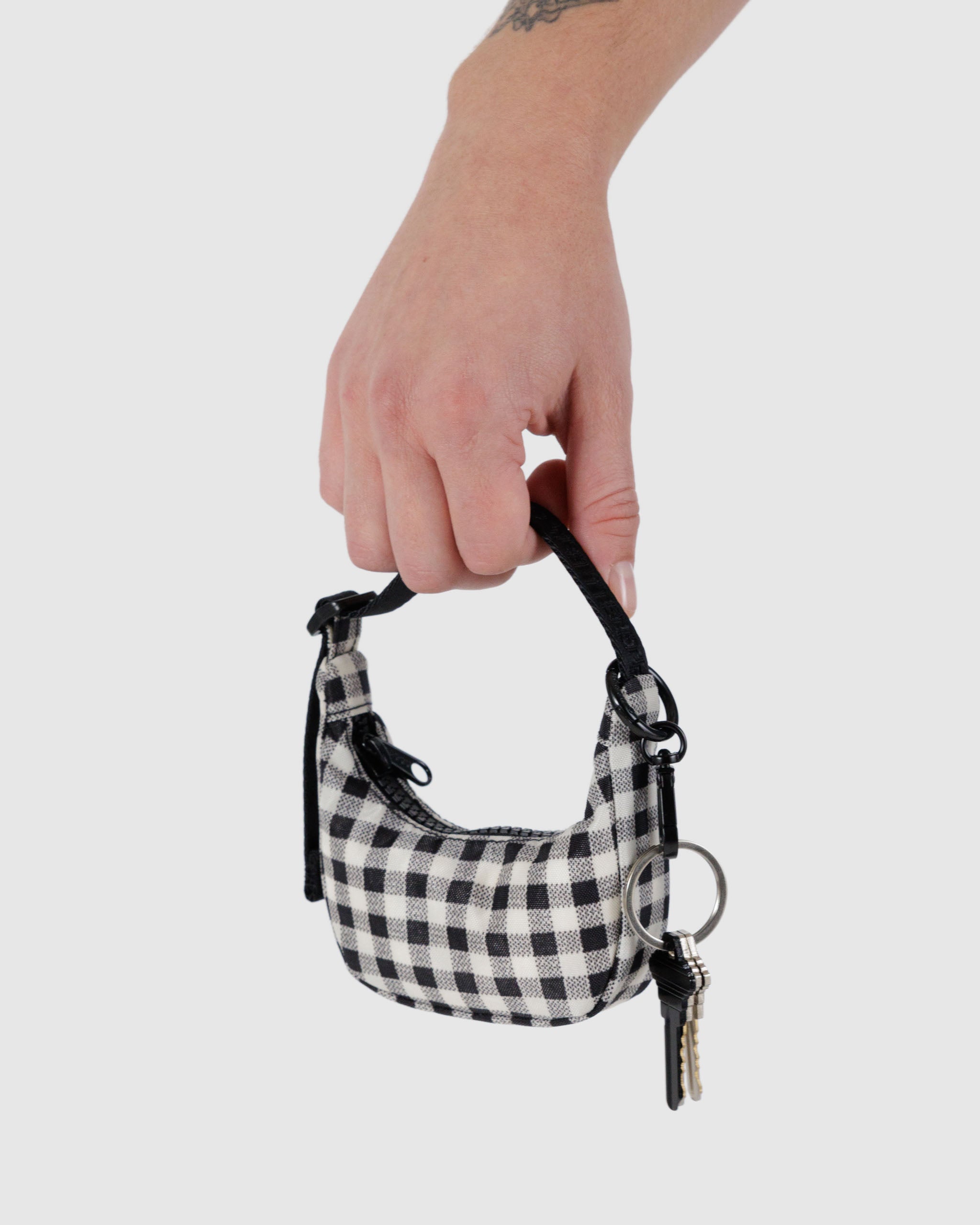 Black & White Gingham Crescent Bag Charm | BAGGU | Bag Charm