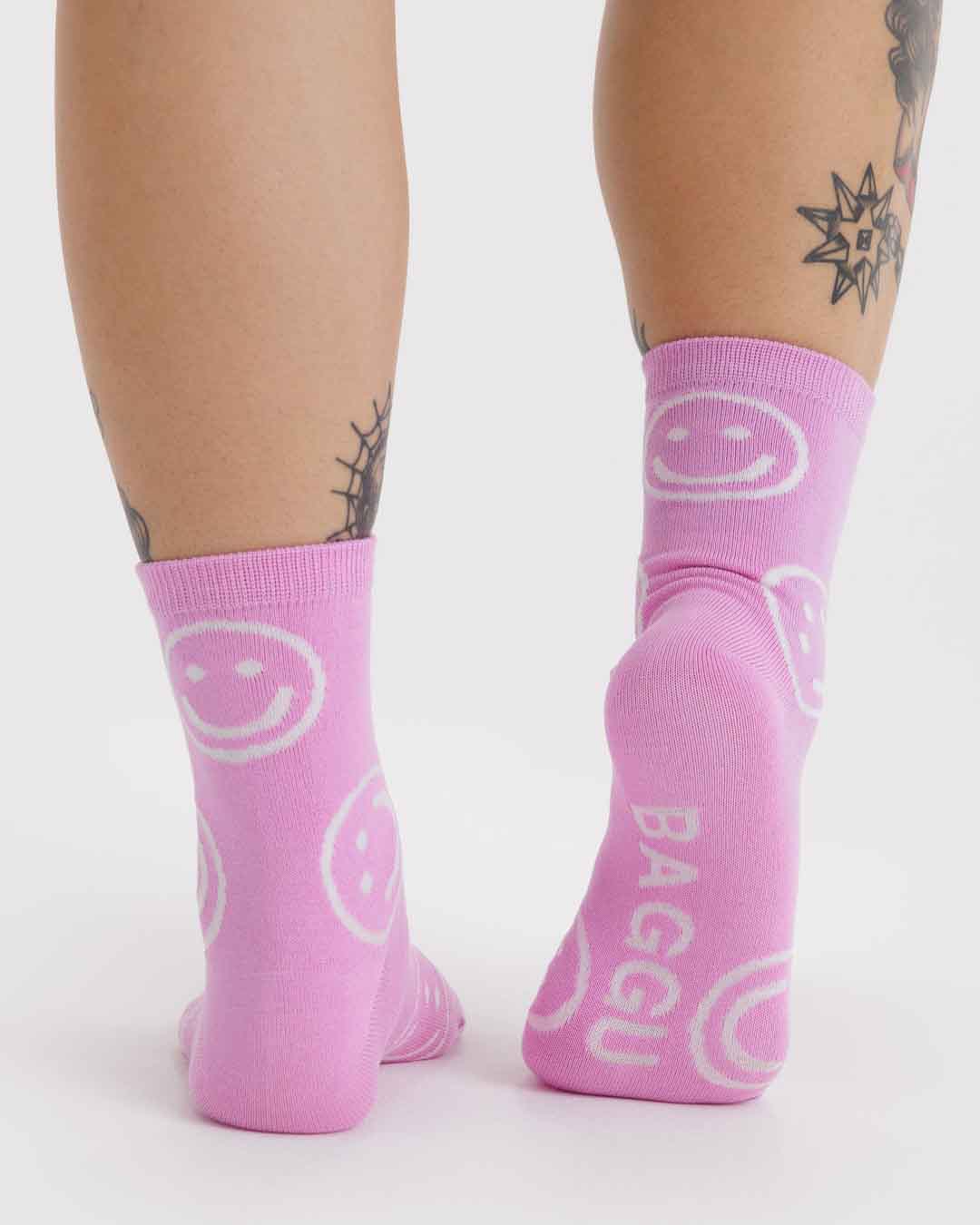 Pink Happy Crew Sock