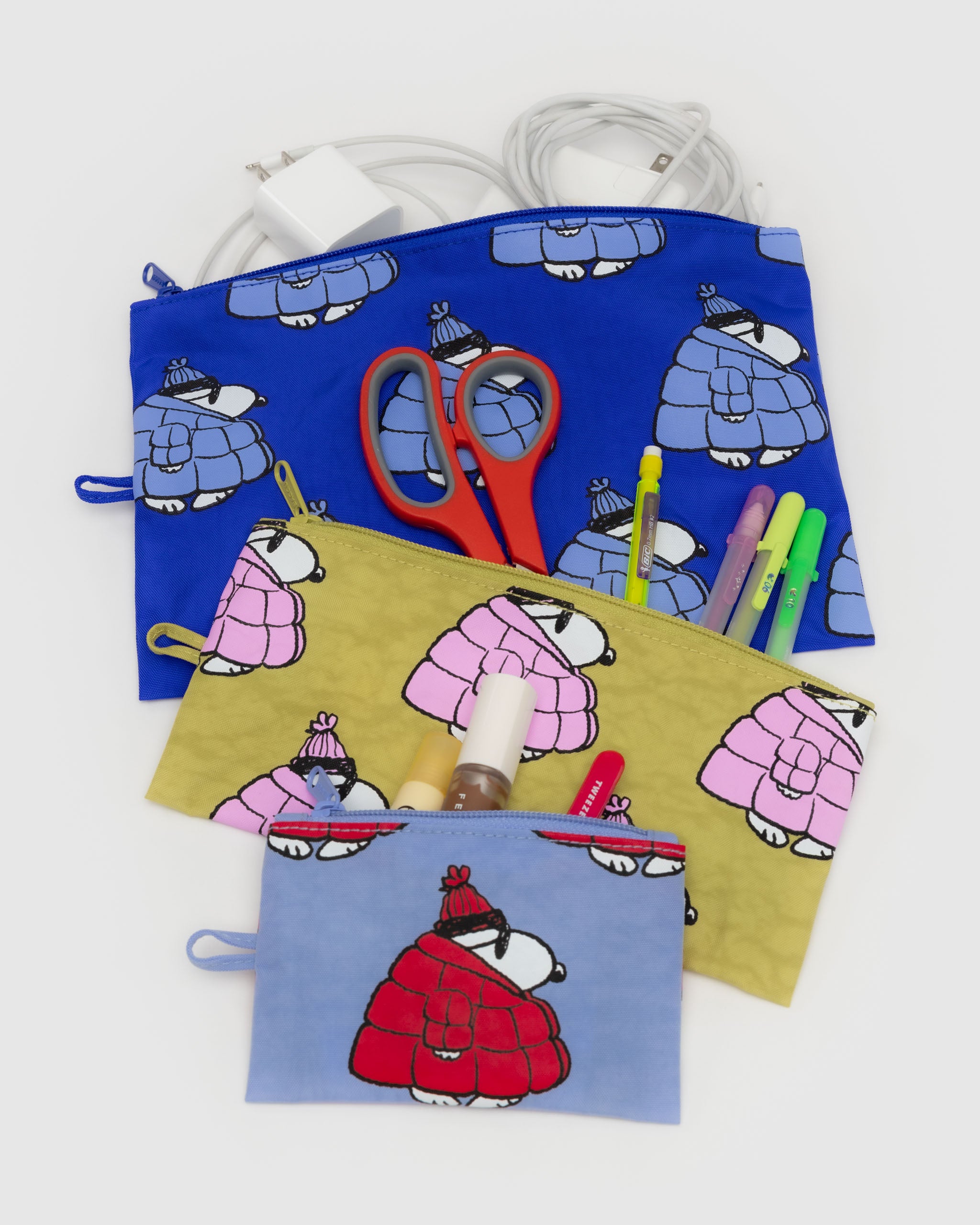 Puffer Snoopy Flat Pouch Set | BAGGU | Packing + Organisation