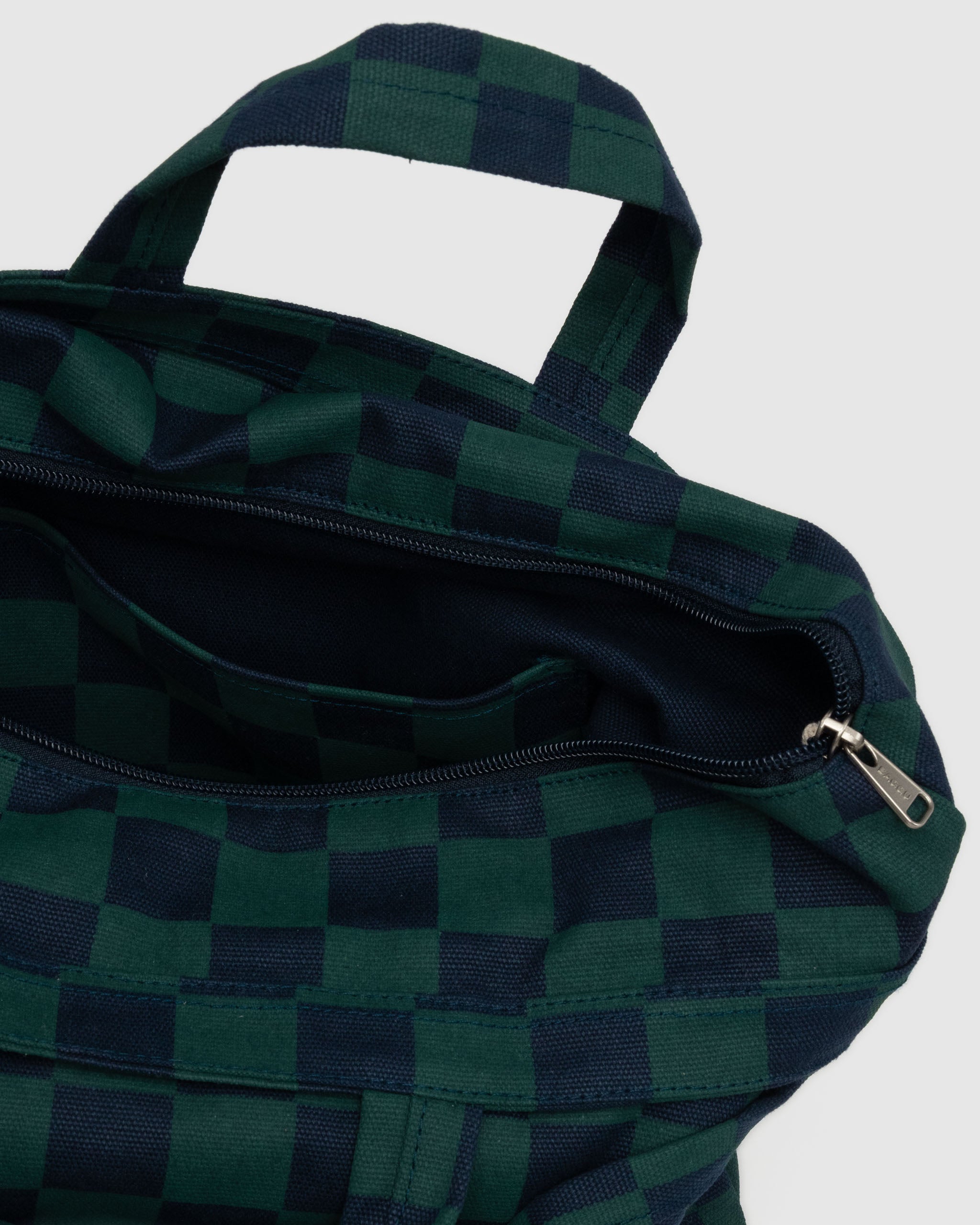 Navy Green Check Horizontal Zip Duck Bag | BAGGU | Canvas Tote Bag