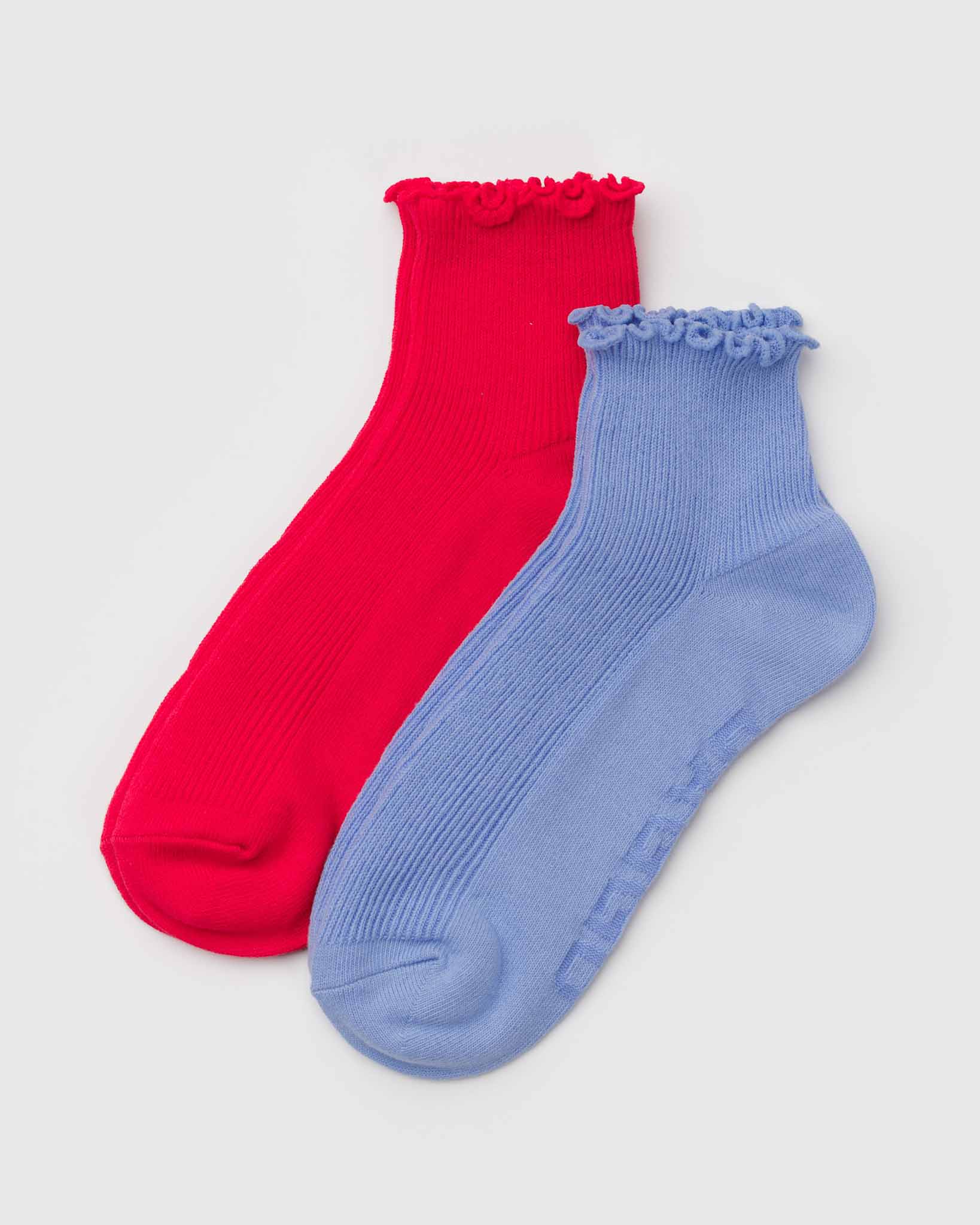 Lettuce Edge Sock Set of 2 - Light Blue & Red | BAGGU | Socks