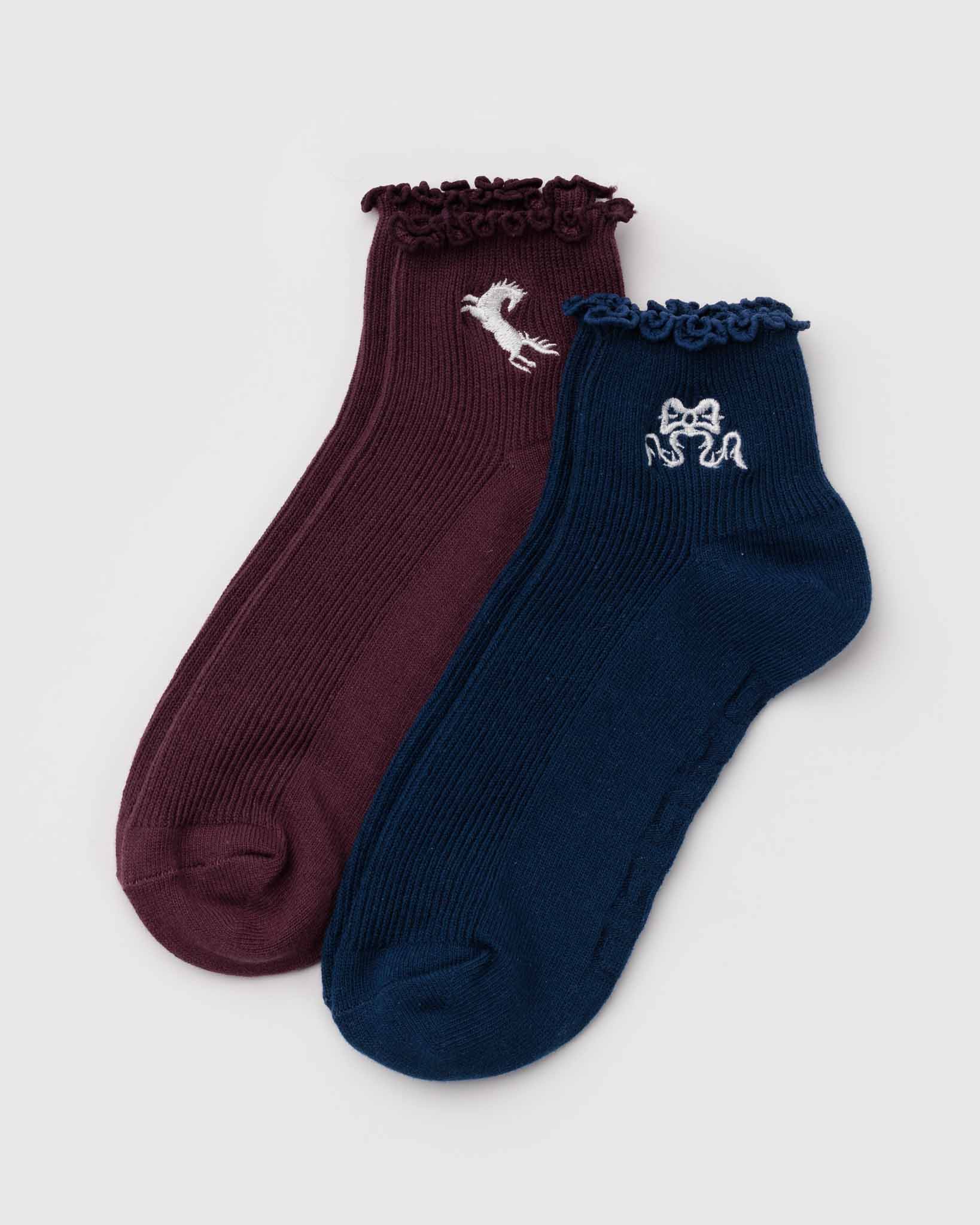 Lettuce Edge Sock Set of 2 - Mahogany & Navy Icons | BAGGU | Socks