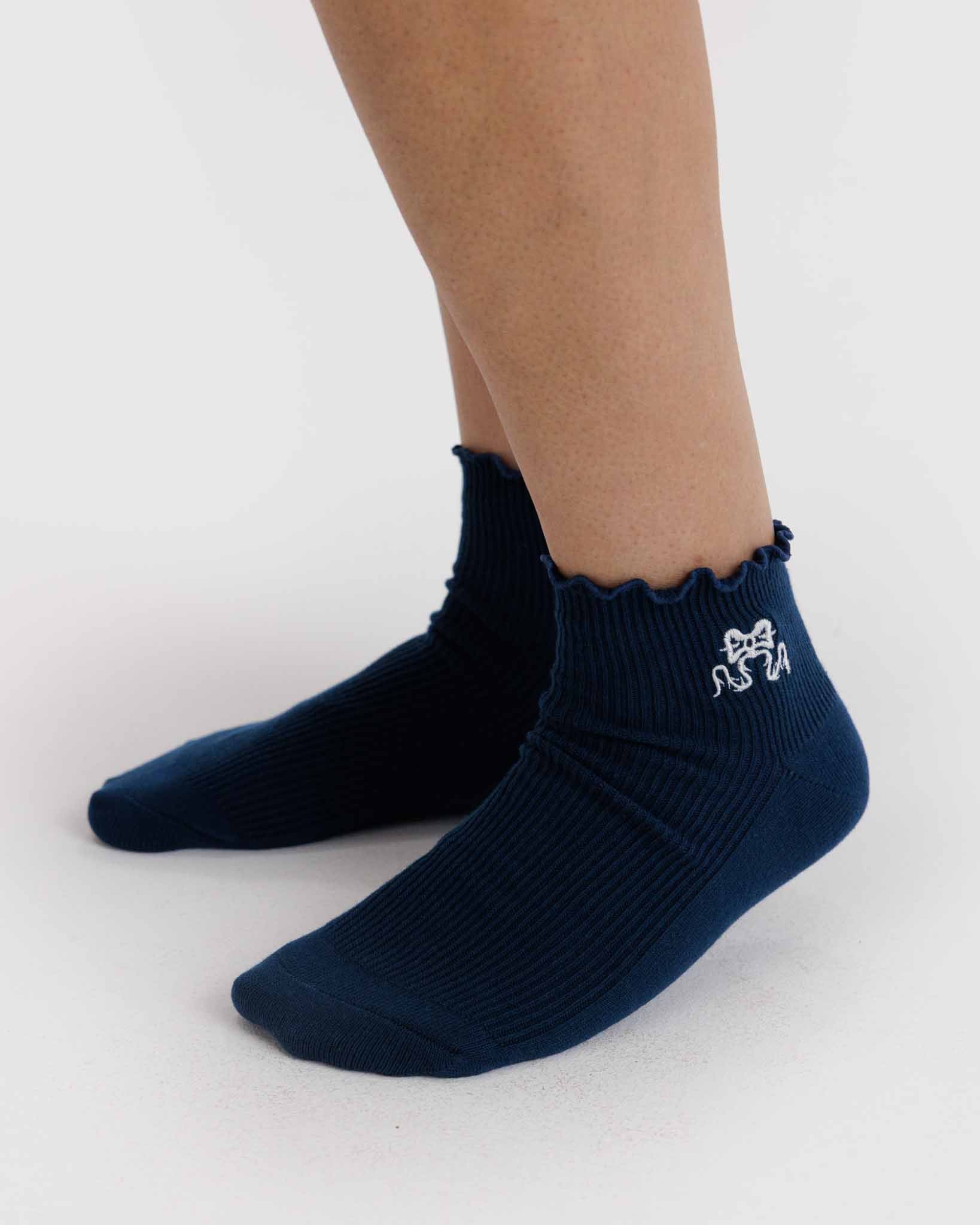 Lettuce Edge Sock Set of 2 - Mahogany & Navy Icons | BAGGU | Socks