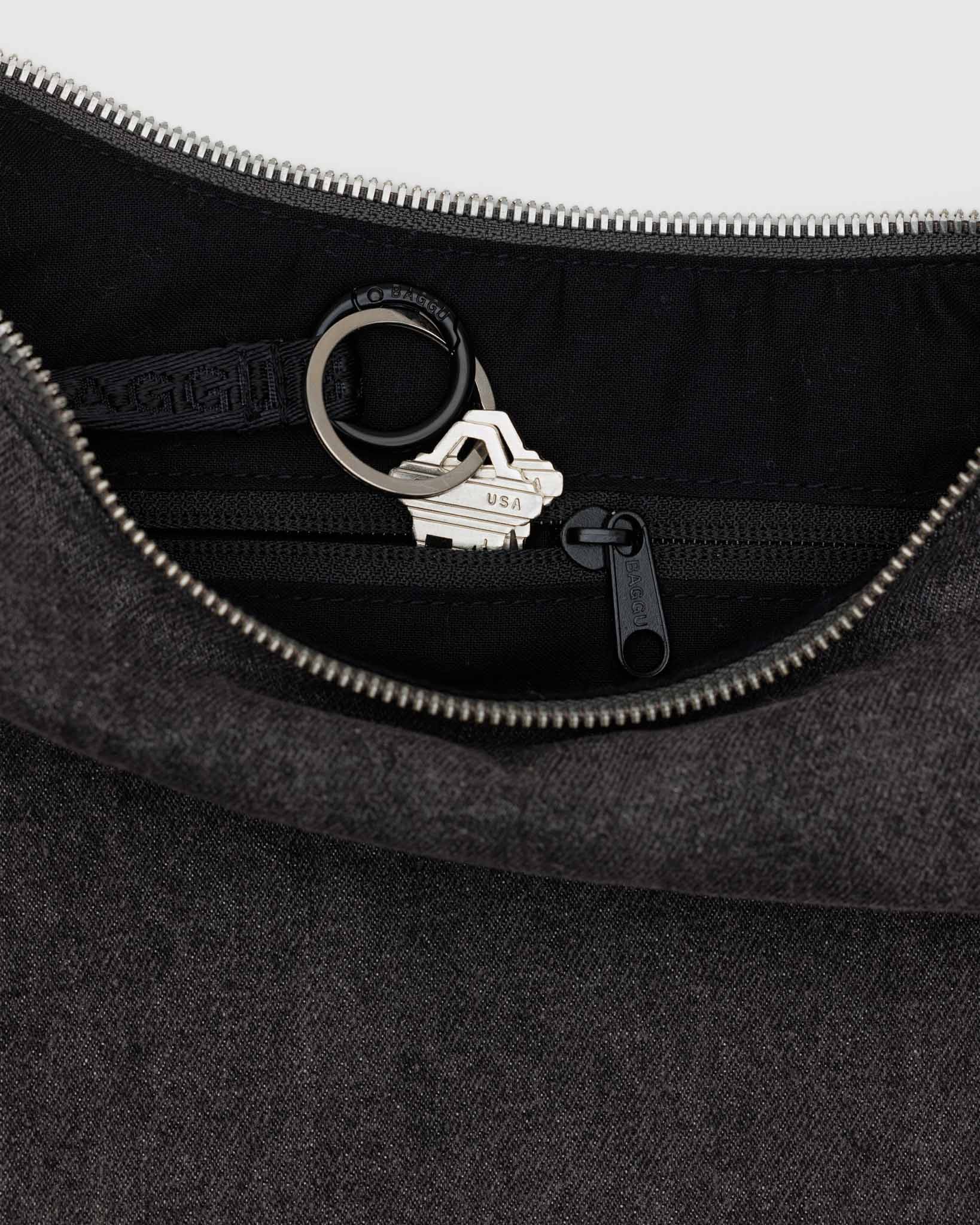 Washed Black Denim Medium Crescent Bag