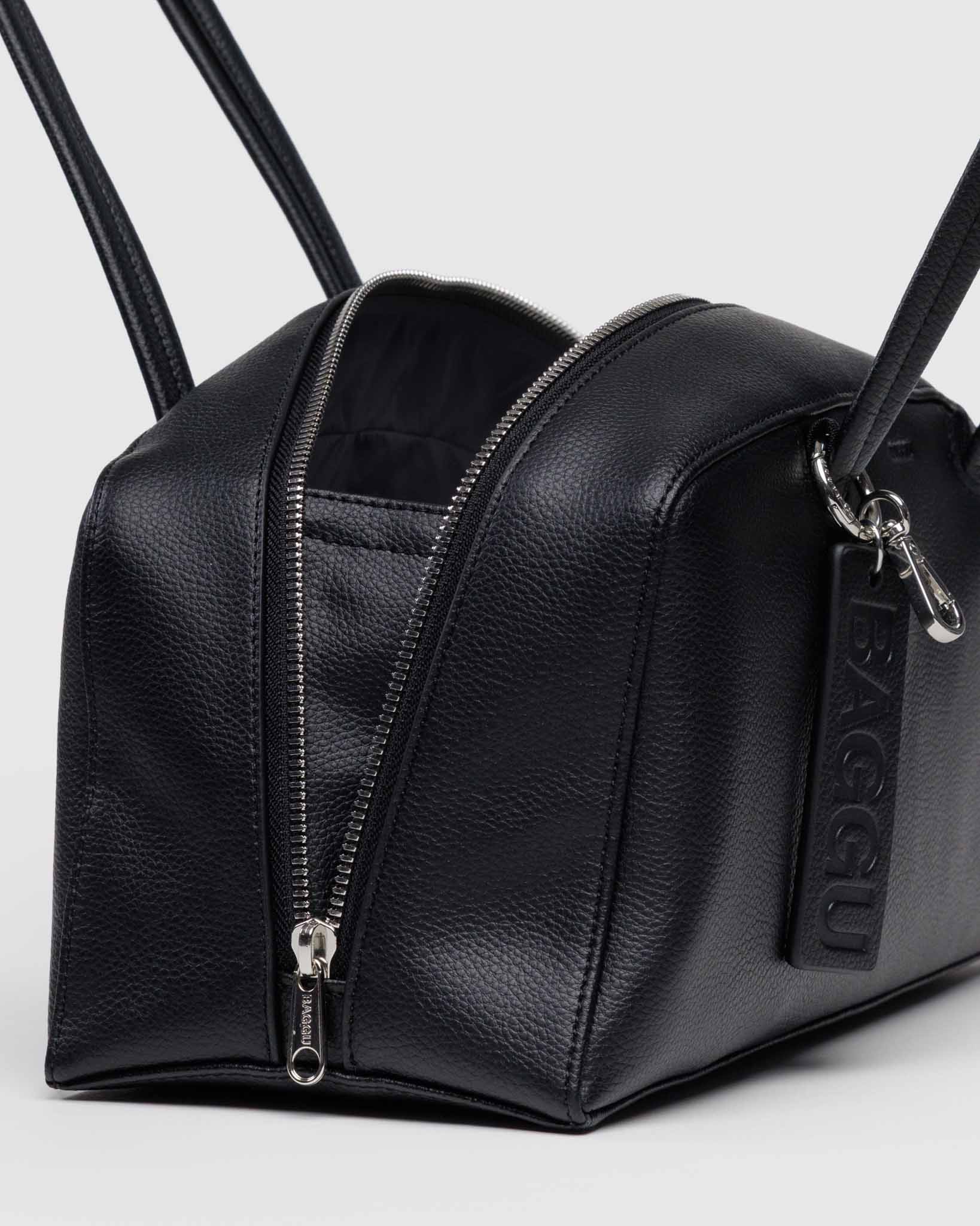 Black Medium Recycled Leather Bowler Bag | BAGGU | Shoulder Bag