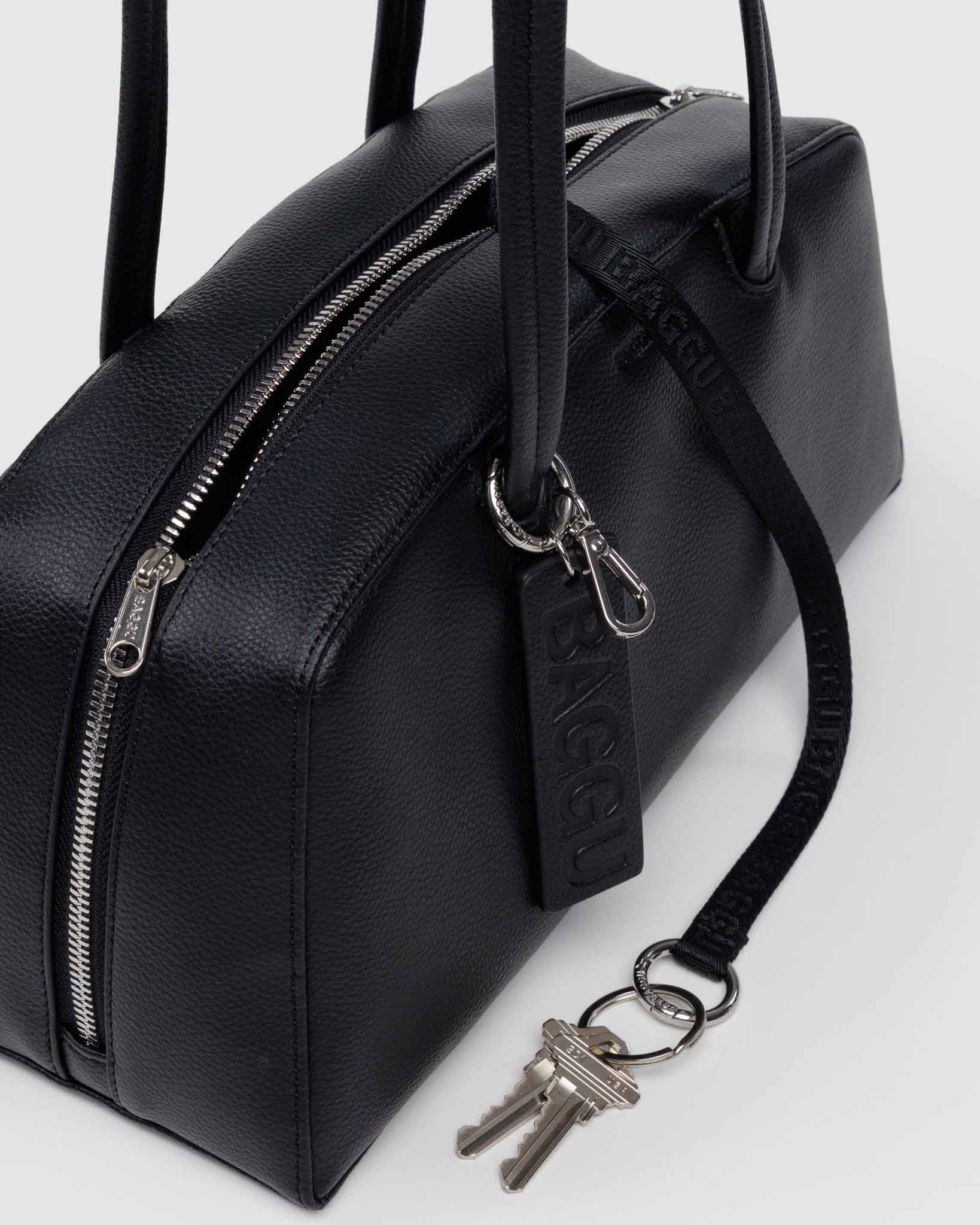Black Medium Recycled Leather Bowler Bag | BAGGU | Shoulder Bag