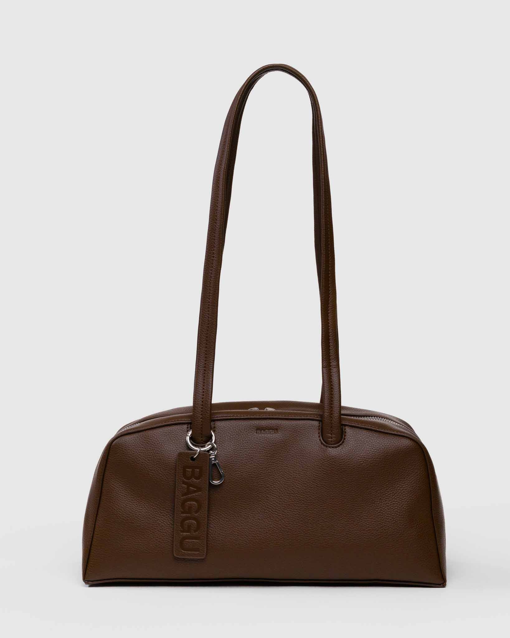 Brown Medium Recycled Leather Bowler Bag | BAGGU | Shoulder Bag