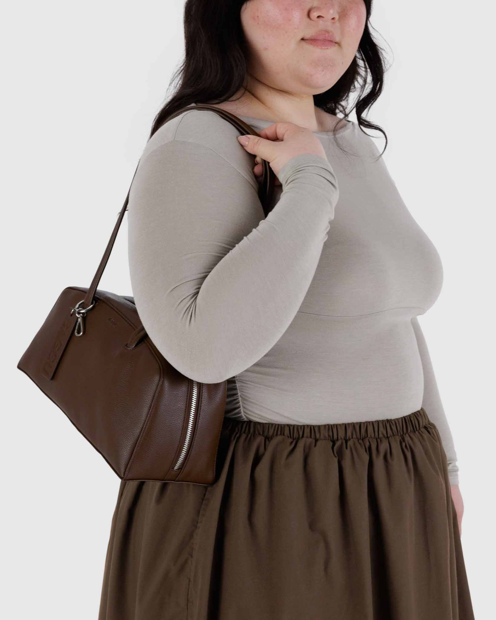 Brown Medium Recycled Leather Bowler Bag | BAGGU | Shoulder Bag