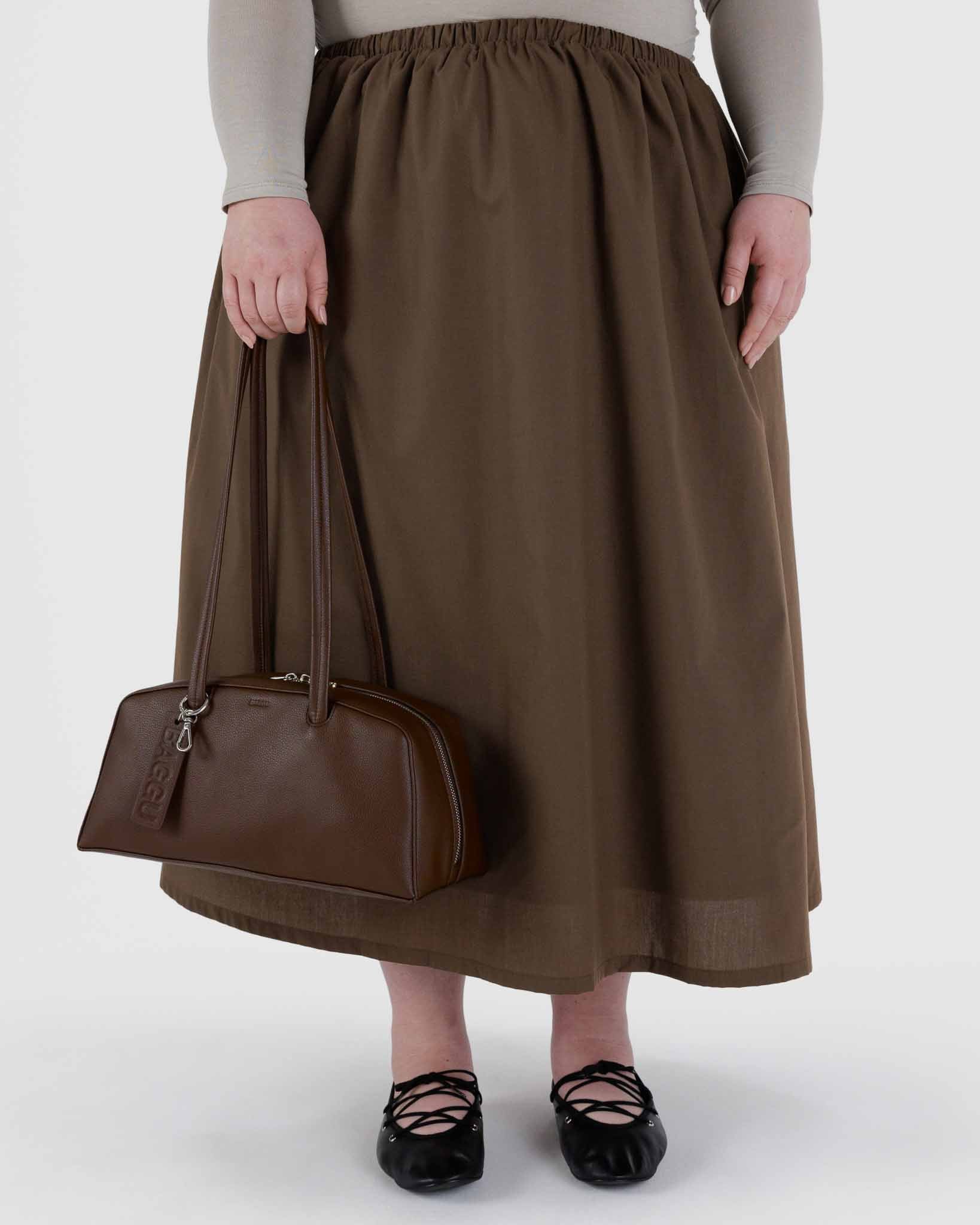 Brown Medium Recycled Leather Bowler Bag | BAGGU | Shoulder Bag