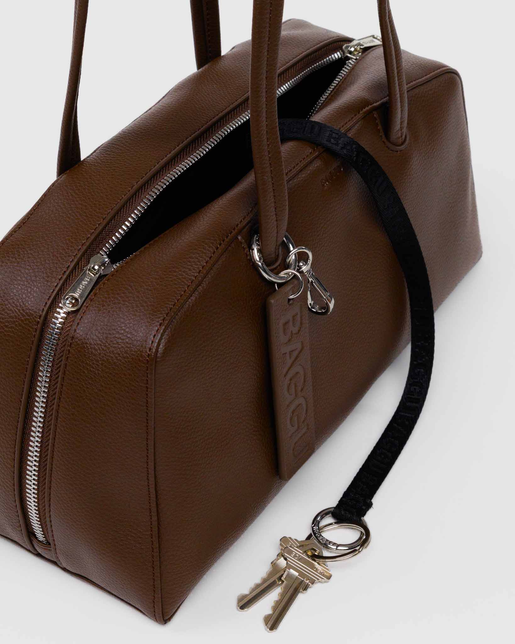 Brown Medium Recycled Leather Bowler Bag | BAGGU | Shoulder Bag