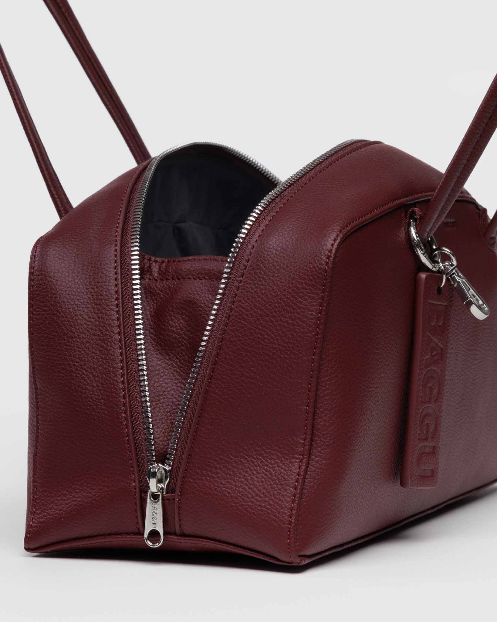 Mahogany Medium Recycled Leather Bowler Bag | BAGGU | Shoulder Bag