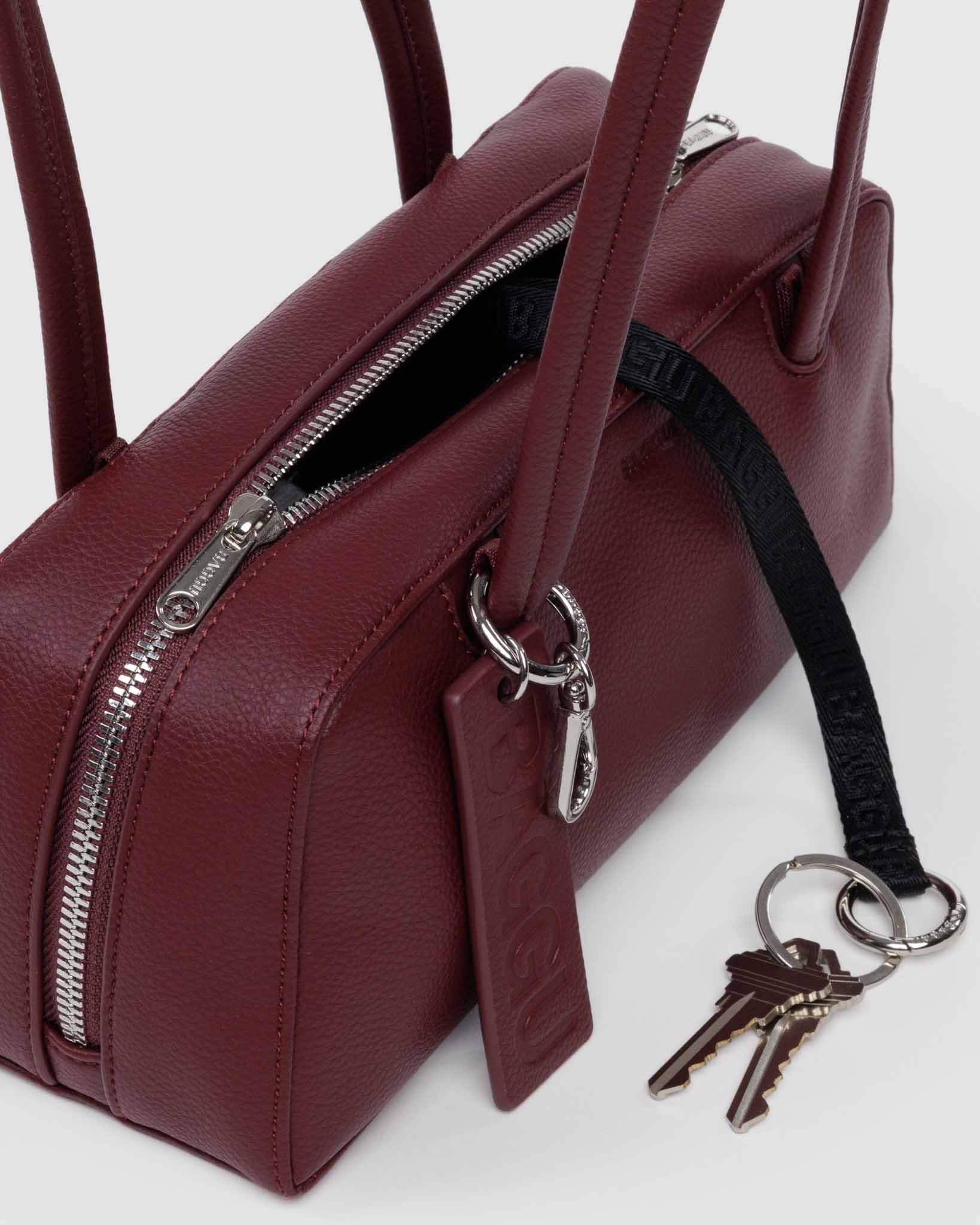 Mahogany Medium Recycled Leather Bowler Bag | BAGGU | Shoulder Bag