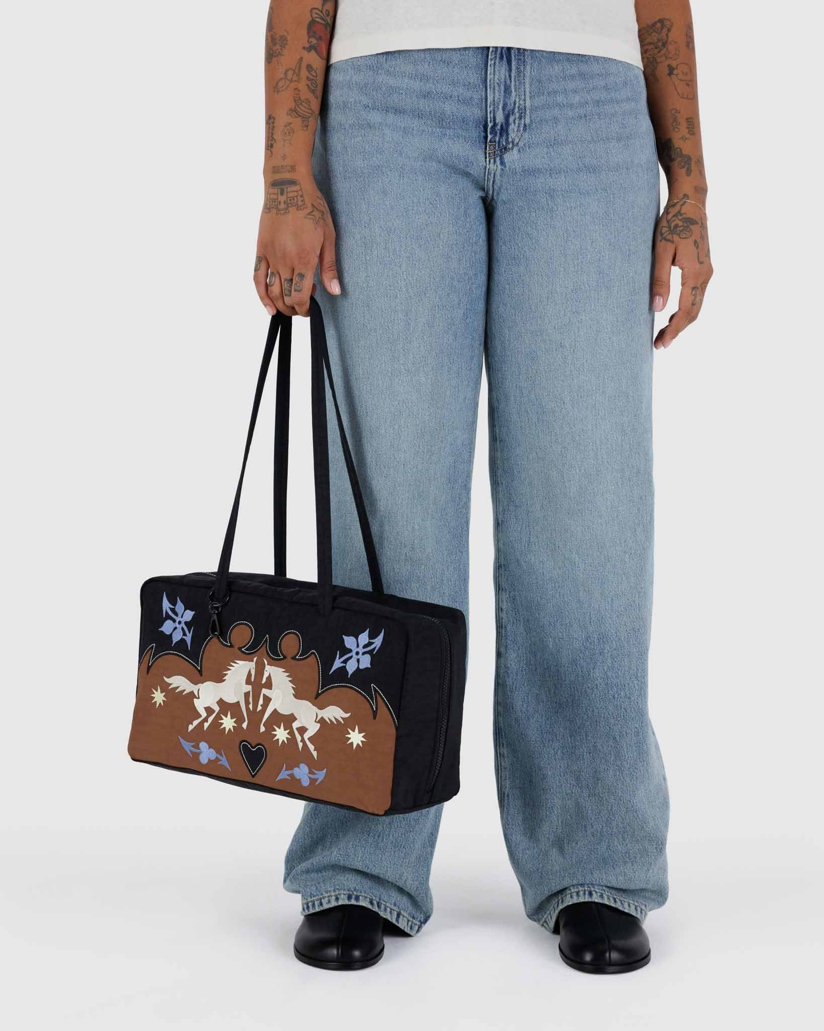 Western Appliqué Medium Nylon Bowler Bag | BAGGU | Shoulder Bag
