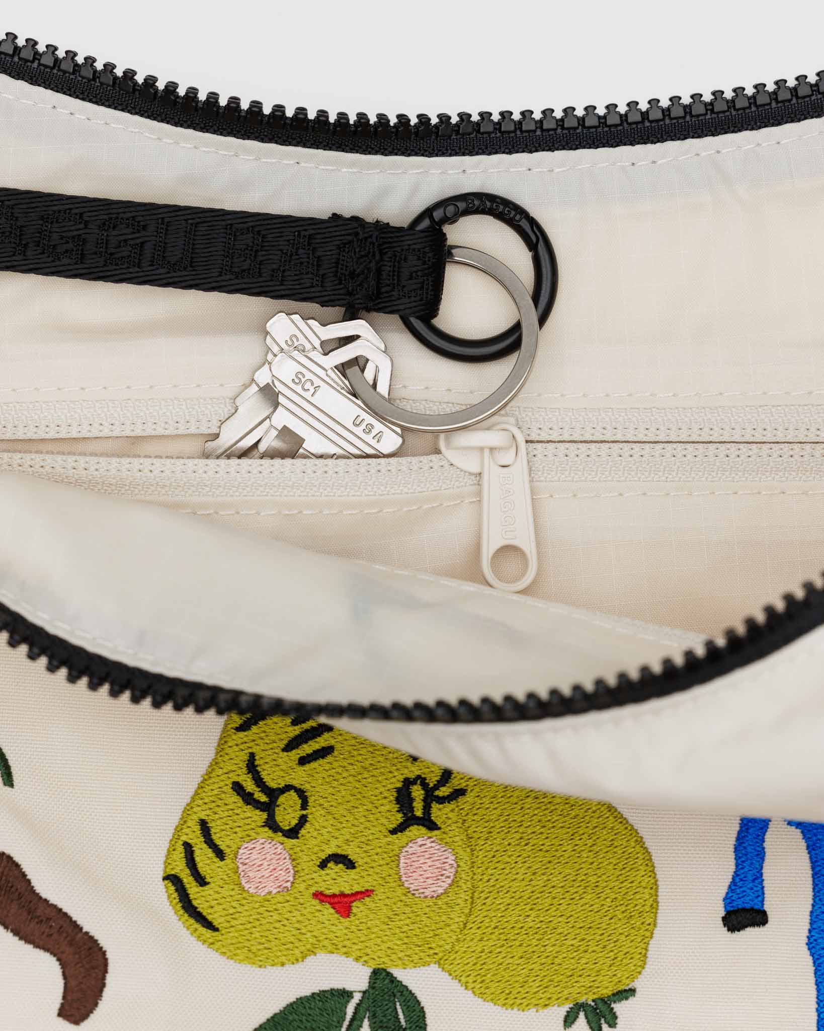 BAGGU Embroidered Painted Prairie medium nylon crescent bag | BAGGU | Crossbody Bag