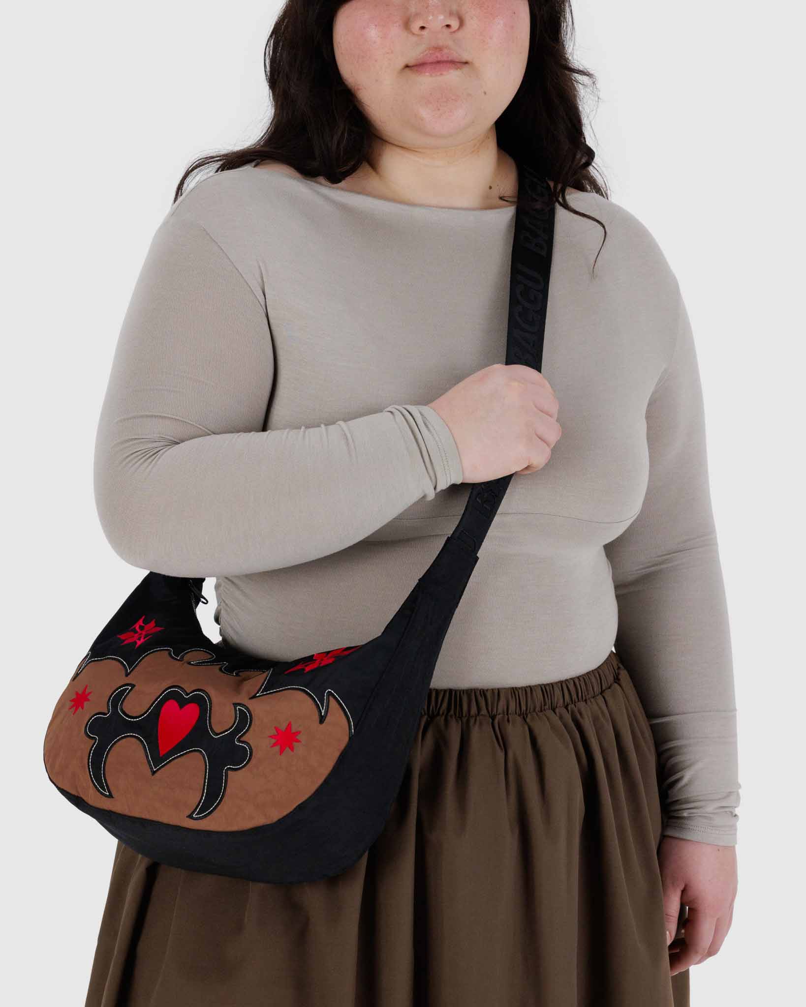 Western Appliqué medium nylon crescent bag | BAGGU | Crossbody Bag