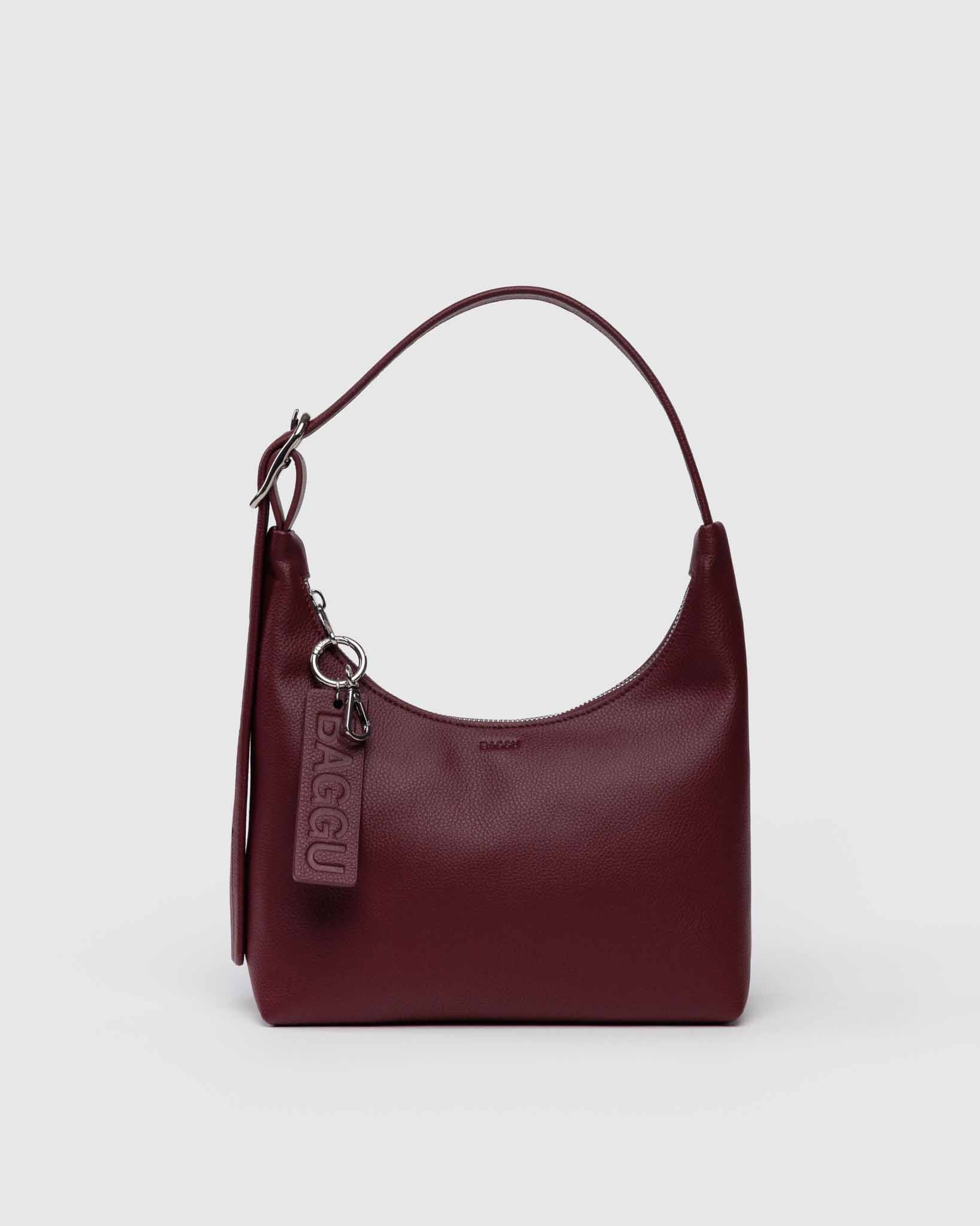 Mahogany mini recycled leather shoulder bag | BAGGU | Shoulder + Crossbody Bag