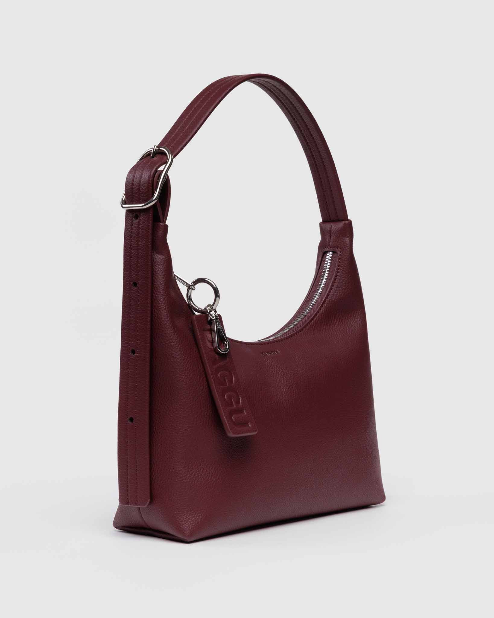 Mahogany mini recycled leather shoulder bag | BAGGU | Shoulder + Crossbody Bag