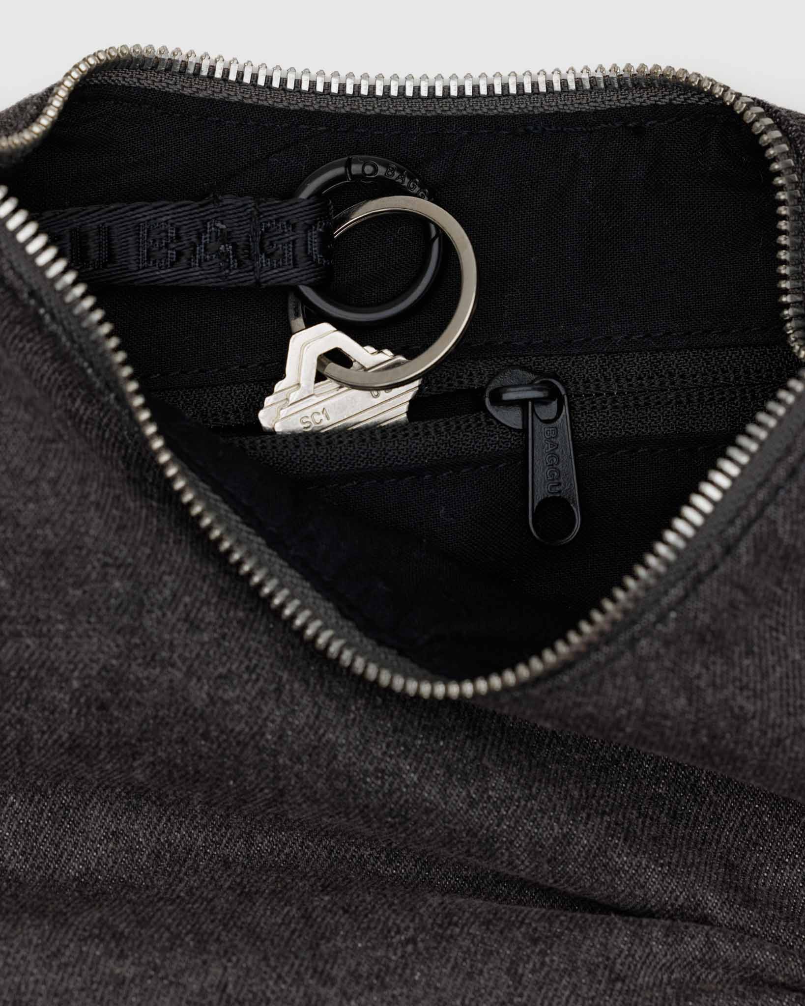 Washed Black Denim Small Crescent Bag