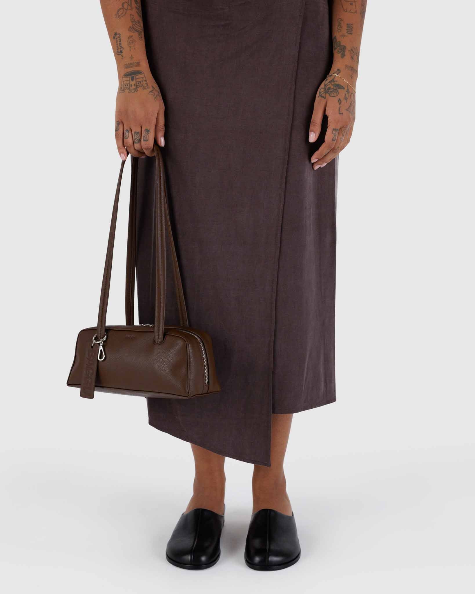Brown Small Recycled Leather Bowler Bag | BAGGU | Shoulder Bag