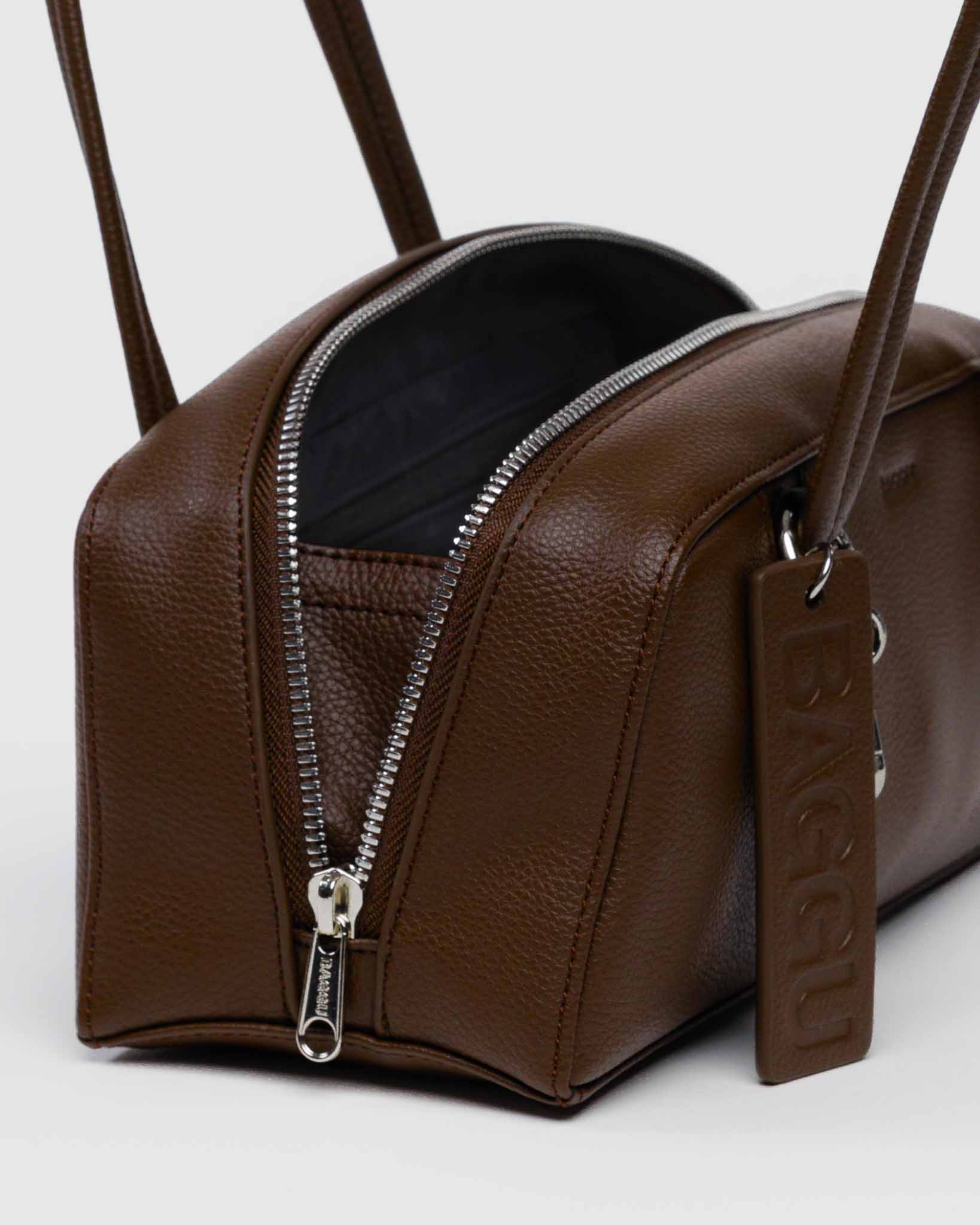 Brown Small Recycled Leather Bowler Bag | BAGGU | Shoulder Bag