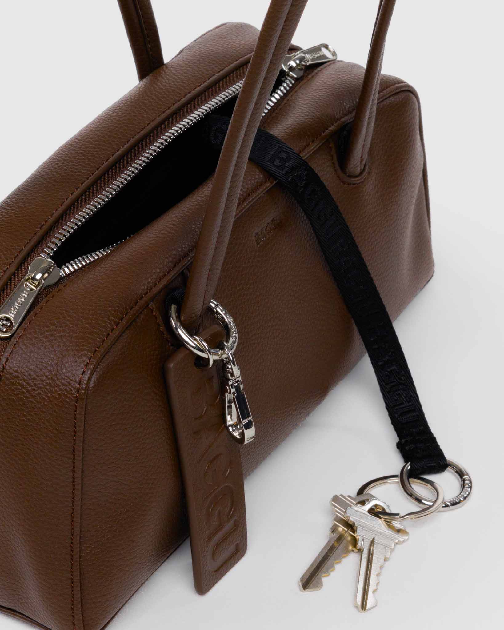 Brown Small Recycled Leather Bowler Bag | BAGGU | Shoulder Bag