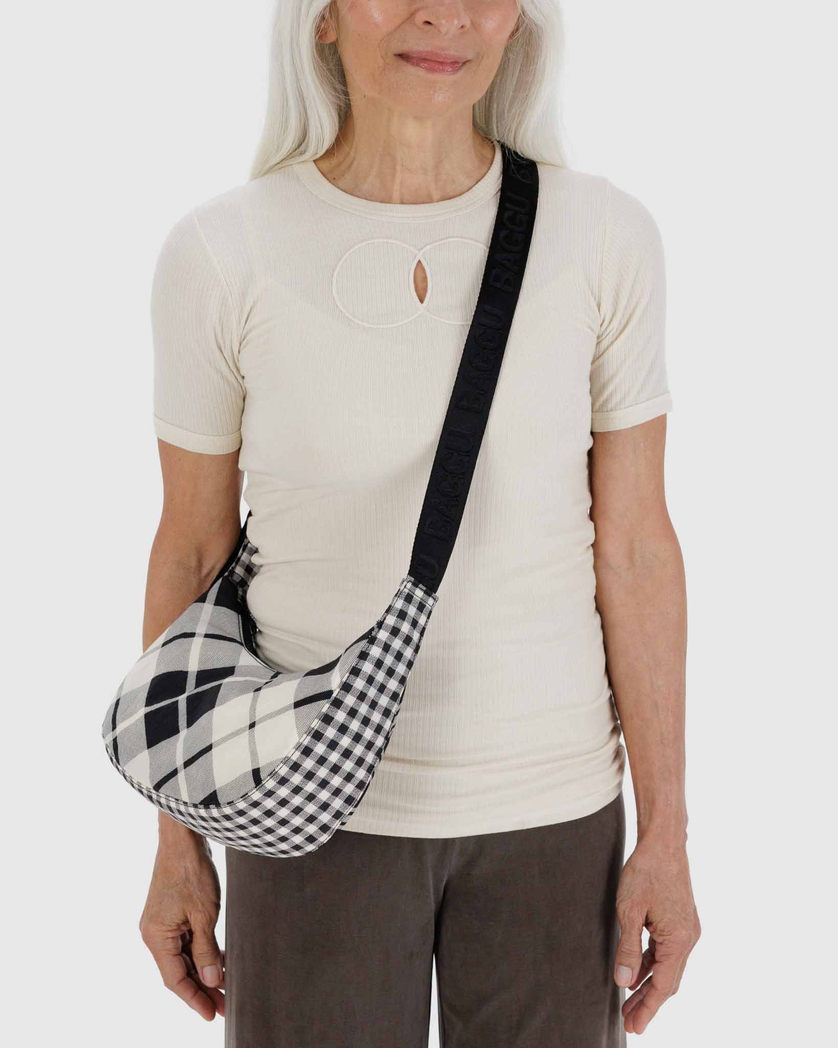 BAGGU Mixed Plaid small nylon crescent bag | BAGGU | Crossbody Bag