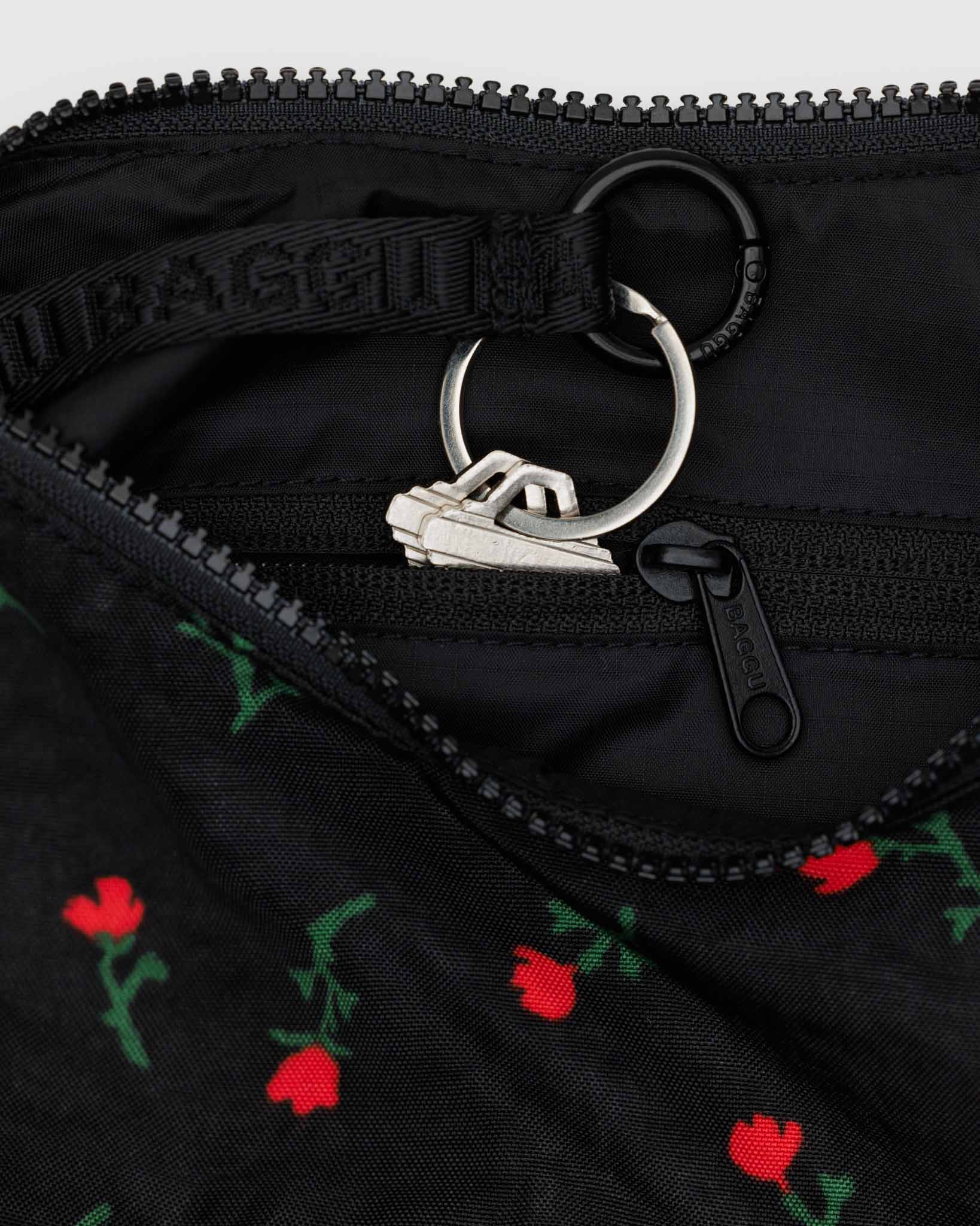 Painted Wildflower Small Nylon Crescent Bag | BAGGU | Crossbody Bag