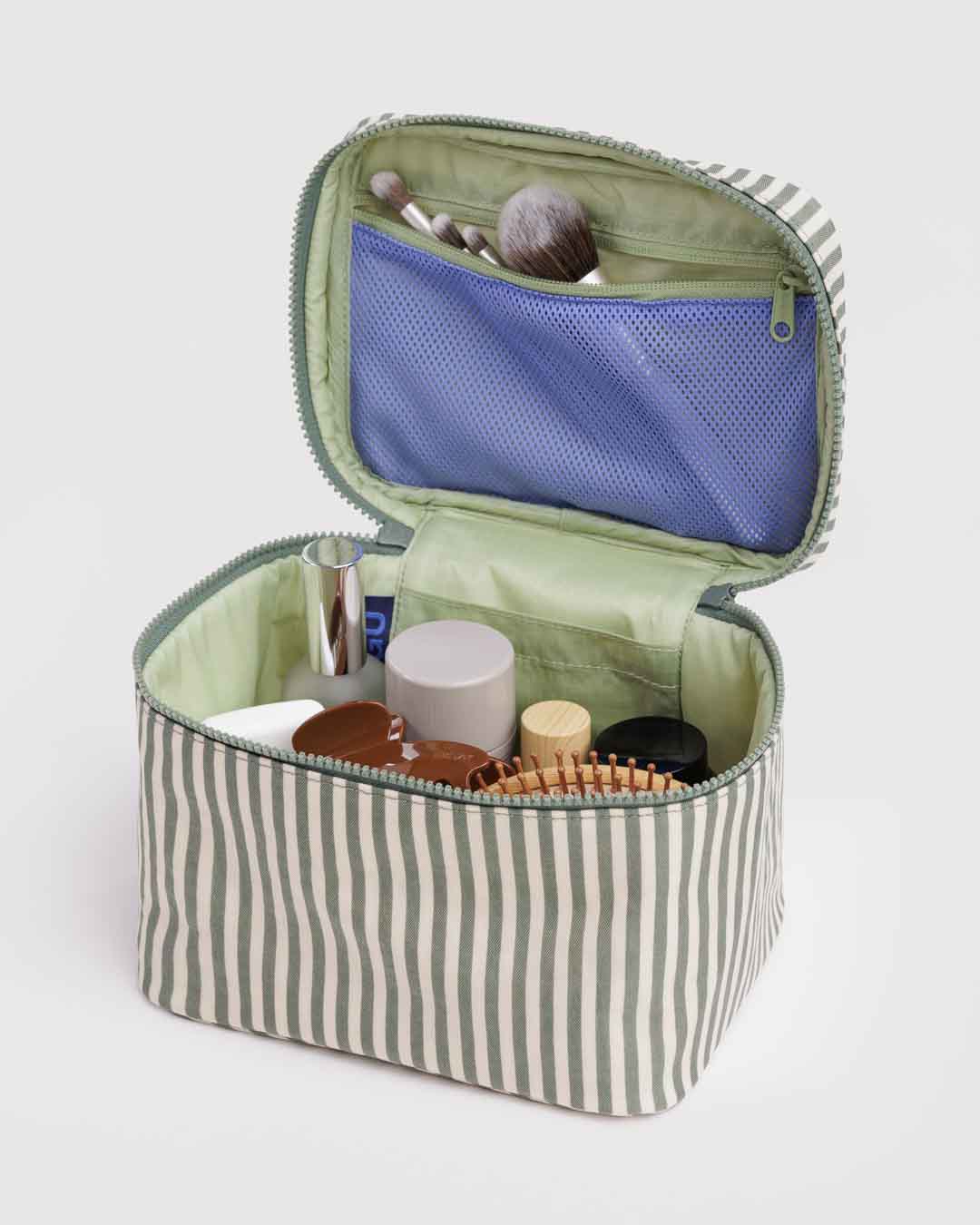 Sage Stripe Large Cosmetic Case