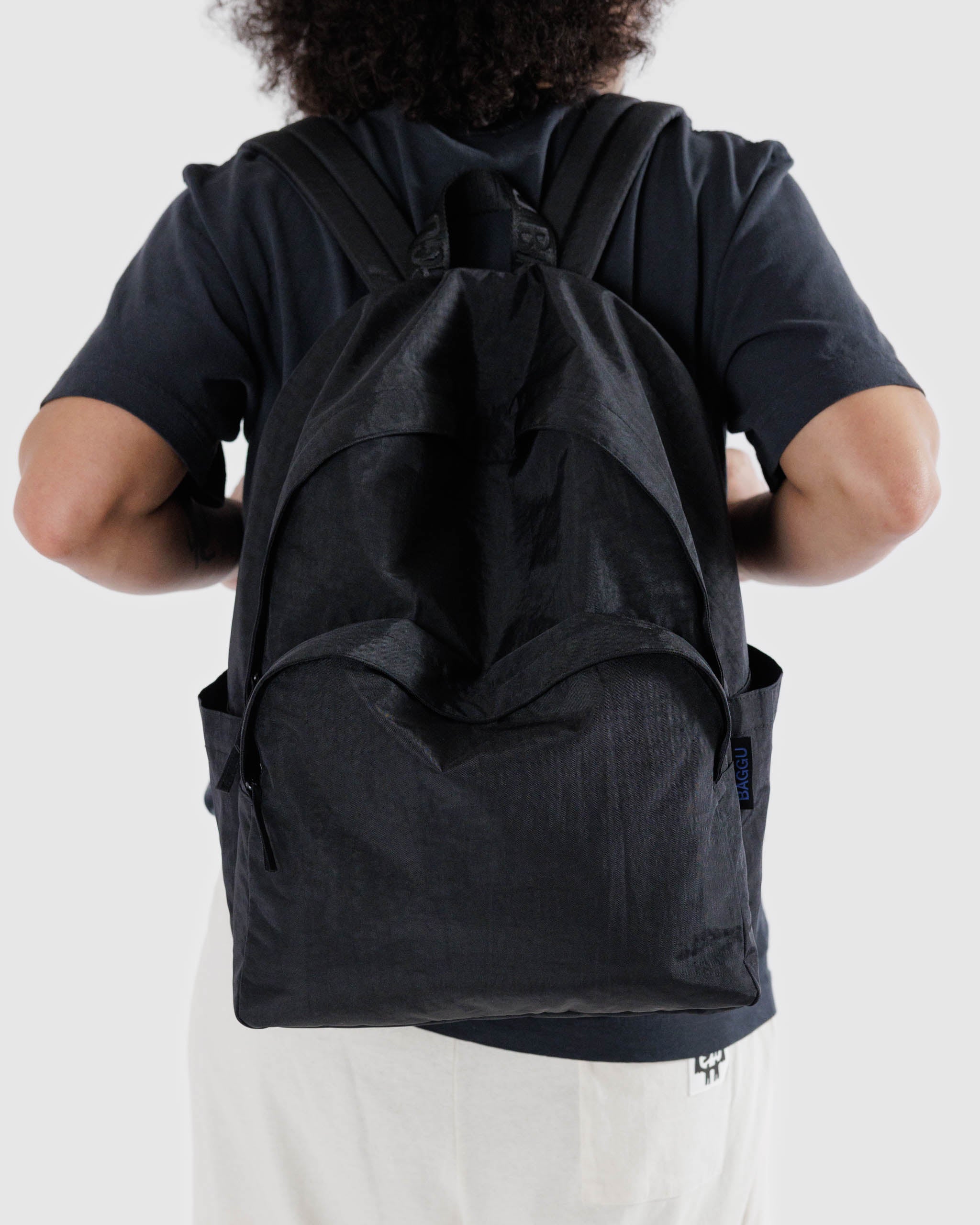 Black Large Recycled Nylon Backpack | BAGGU | Backpack