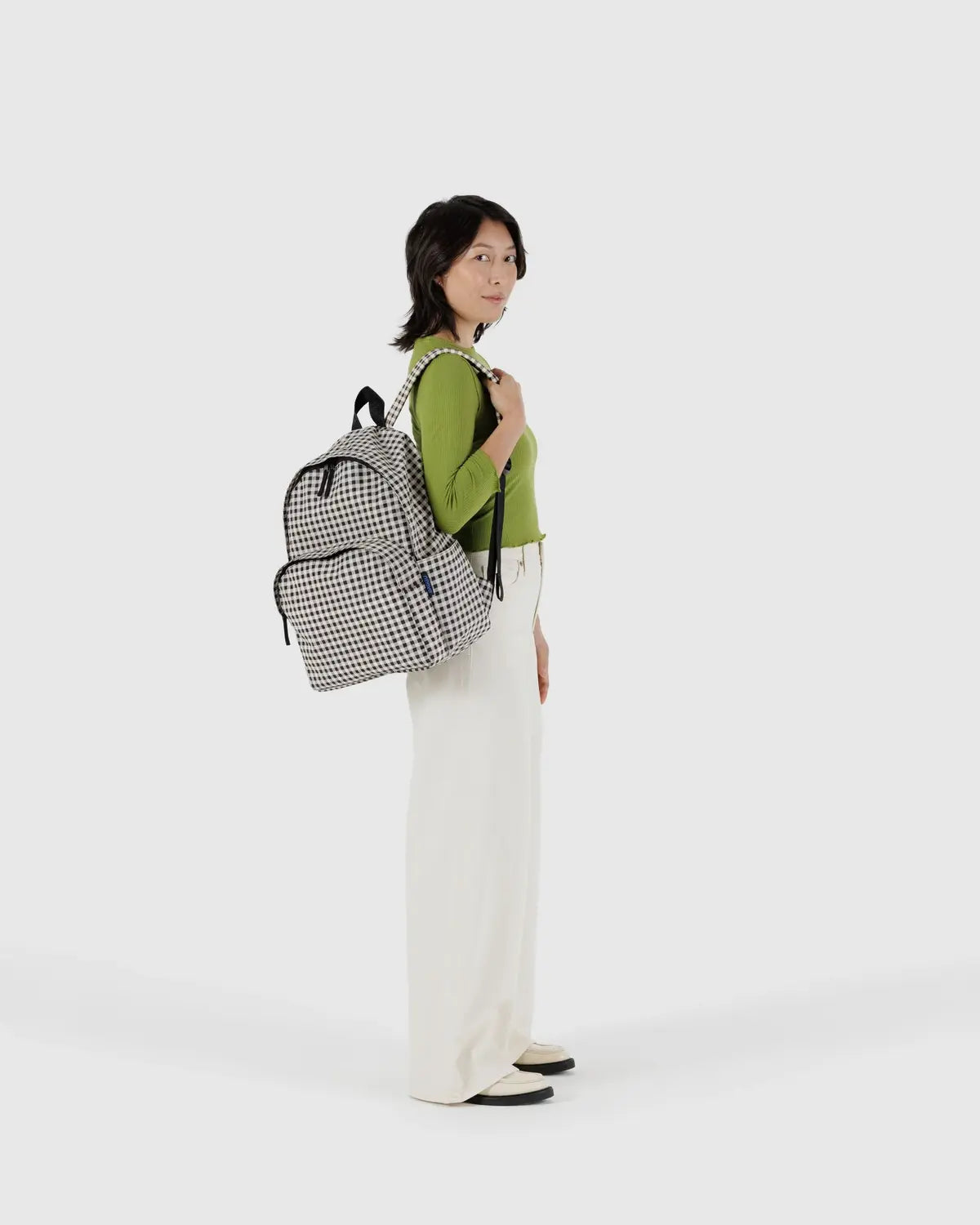 Black & White Gingham Large Recycled Nylon Backpack
