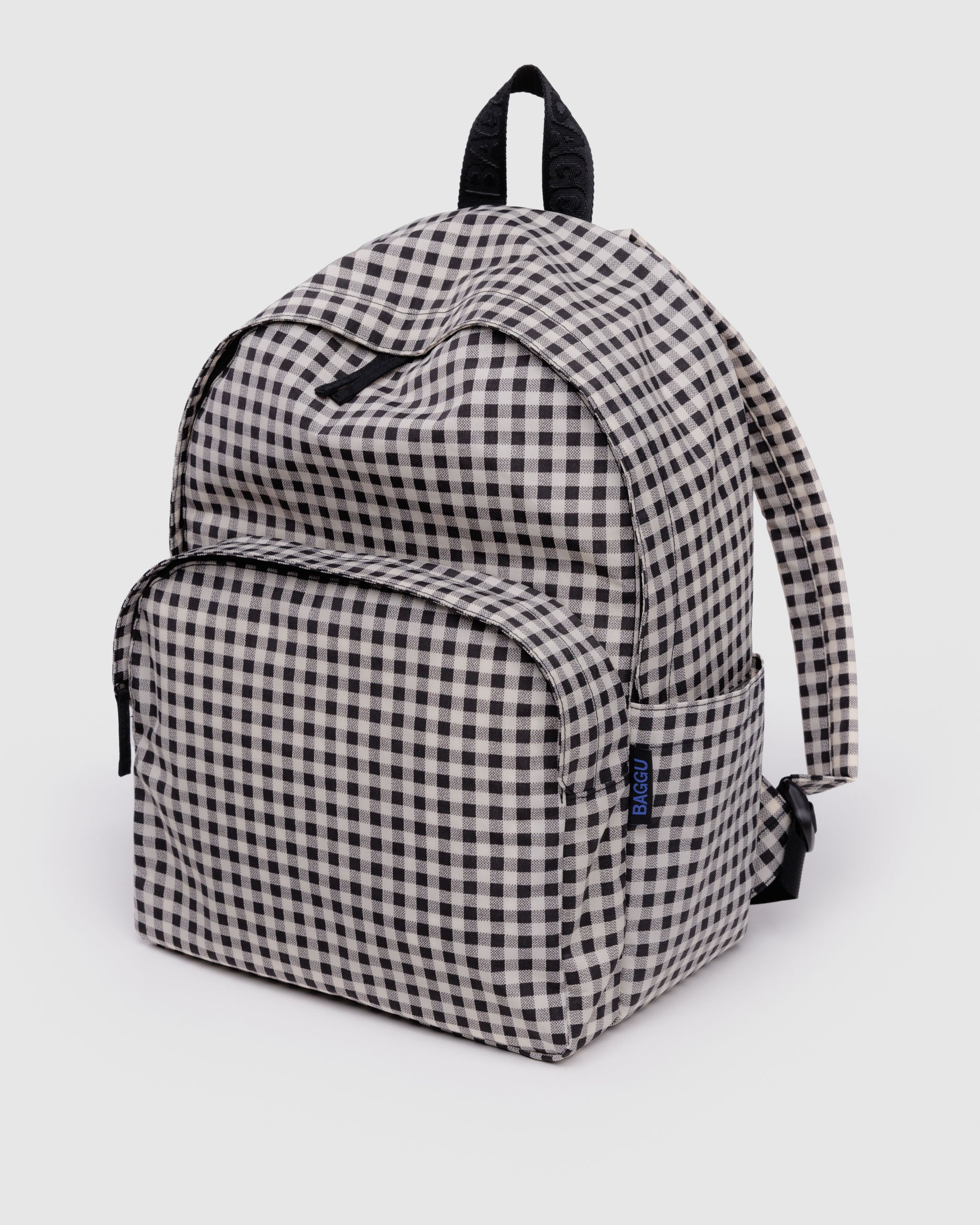 Black & White Gingham Large Recycled Nylon Backpack | BAGGU | Backpack