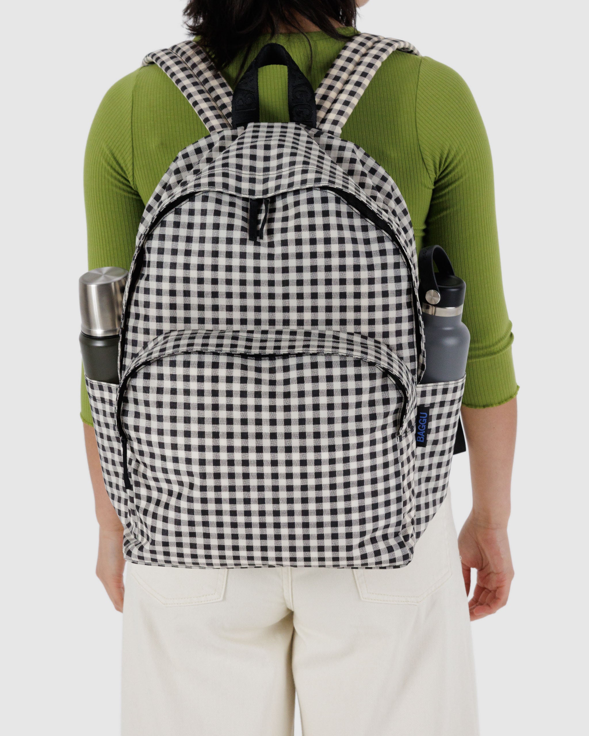 Black & White Gingham Large Recycled Nylon Backpack