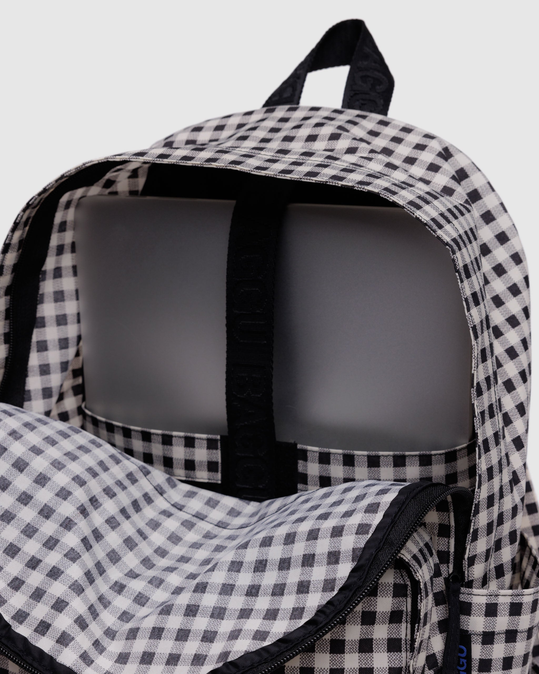 Black & White Gingham Large Recycled Nylon Backpack