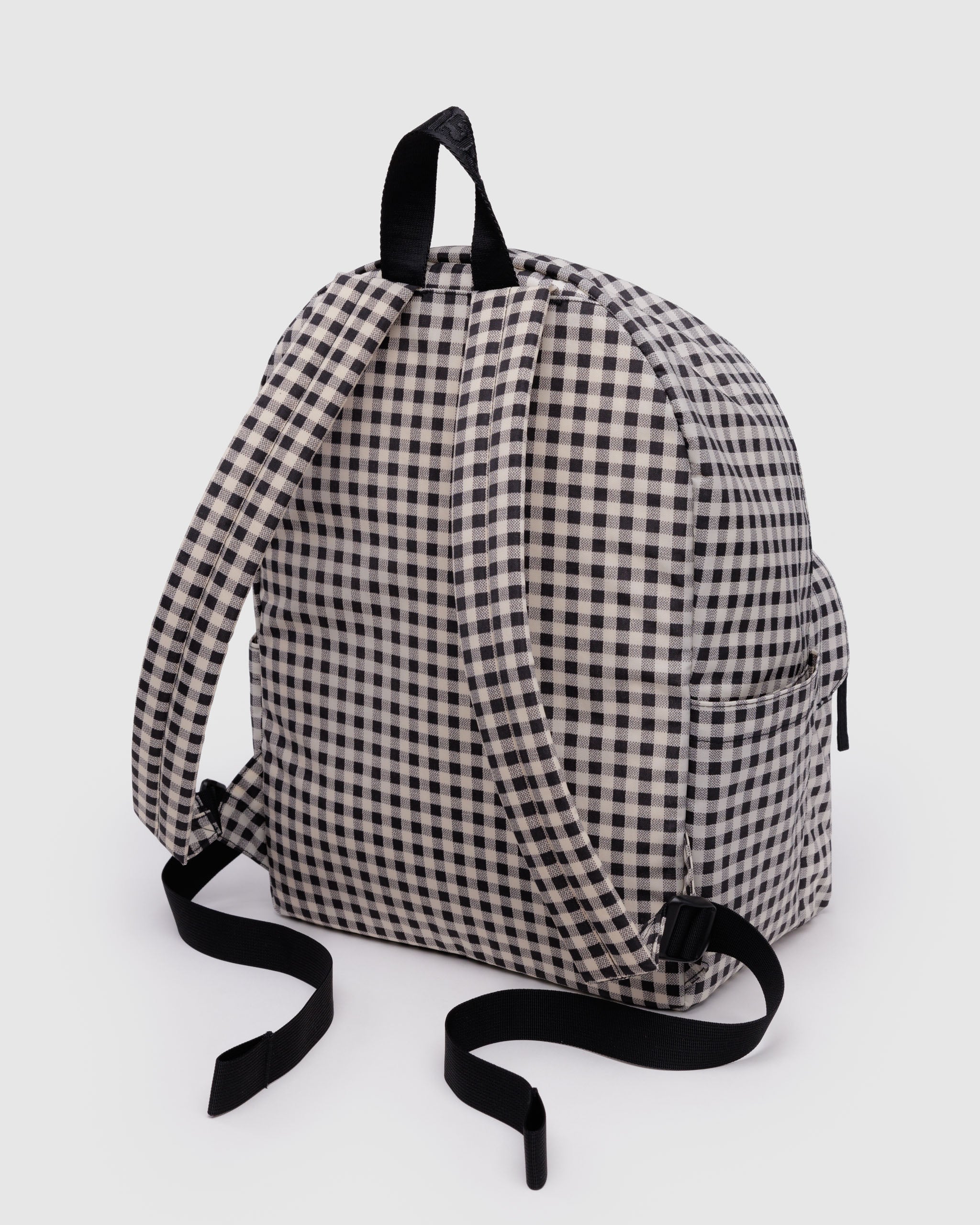 Black & White Gingham Large Recycled Nylon Backpack | BAGGU | Backpack