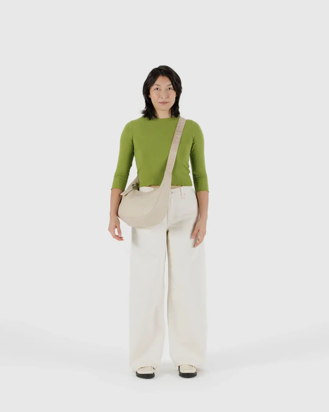 Stone medium recycled leather crescent bag | BAGGU | Shoulder + Crossbody Bag
