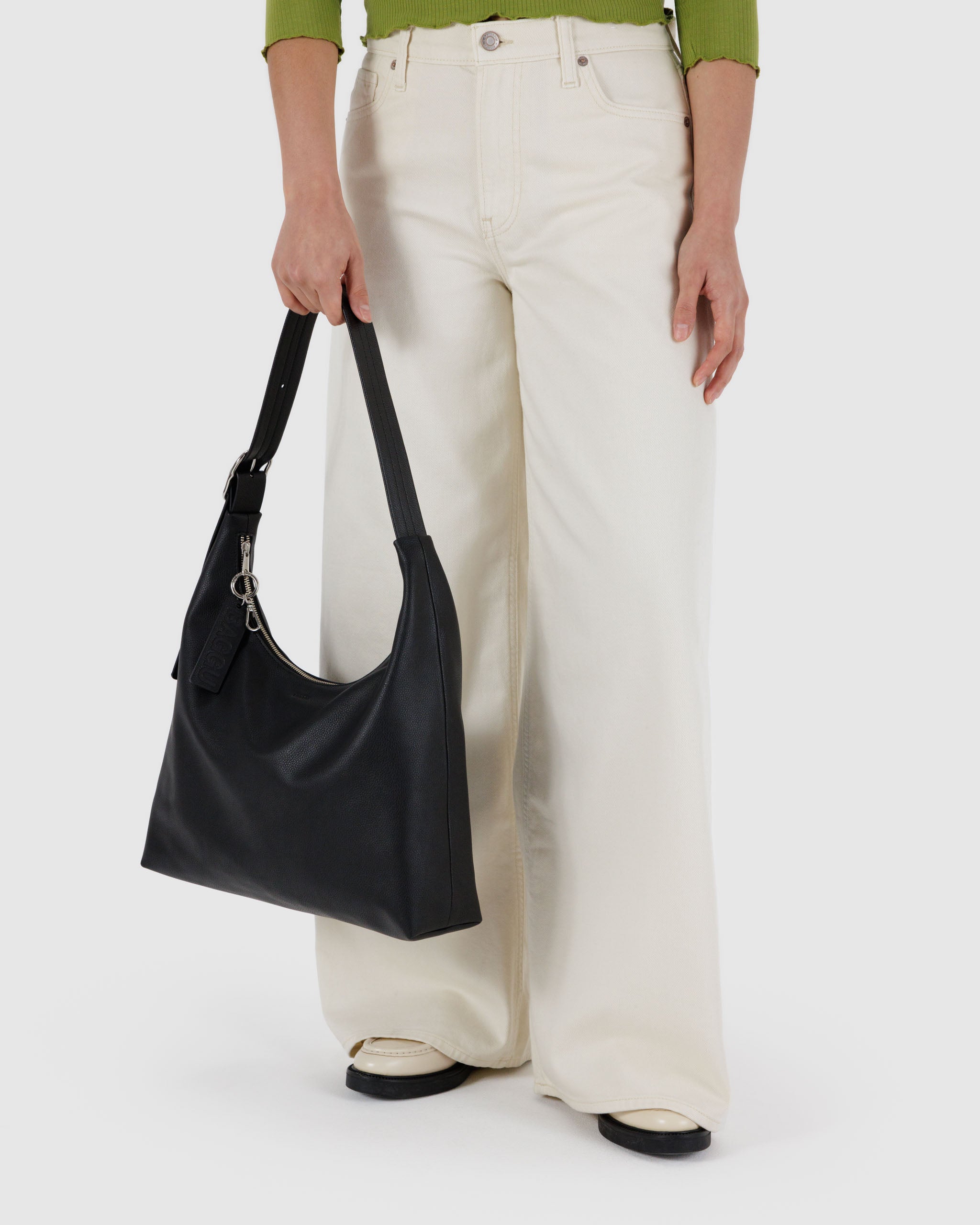 Black recycled leather shoulder bag | BAGGU | Shoulder + Crossbody Bag