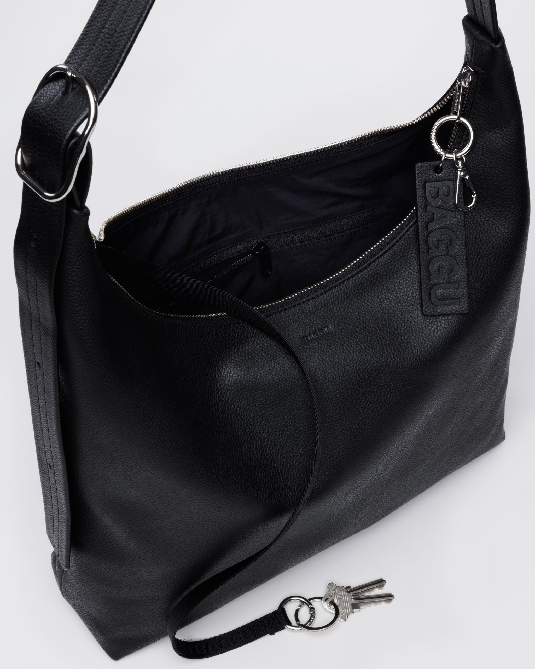Black recycled leather shoulder bag | BAGGU | Shoulder + Crossbody Bag