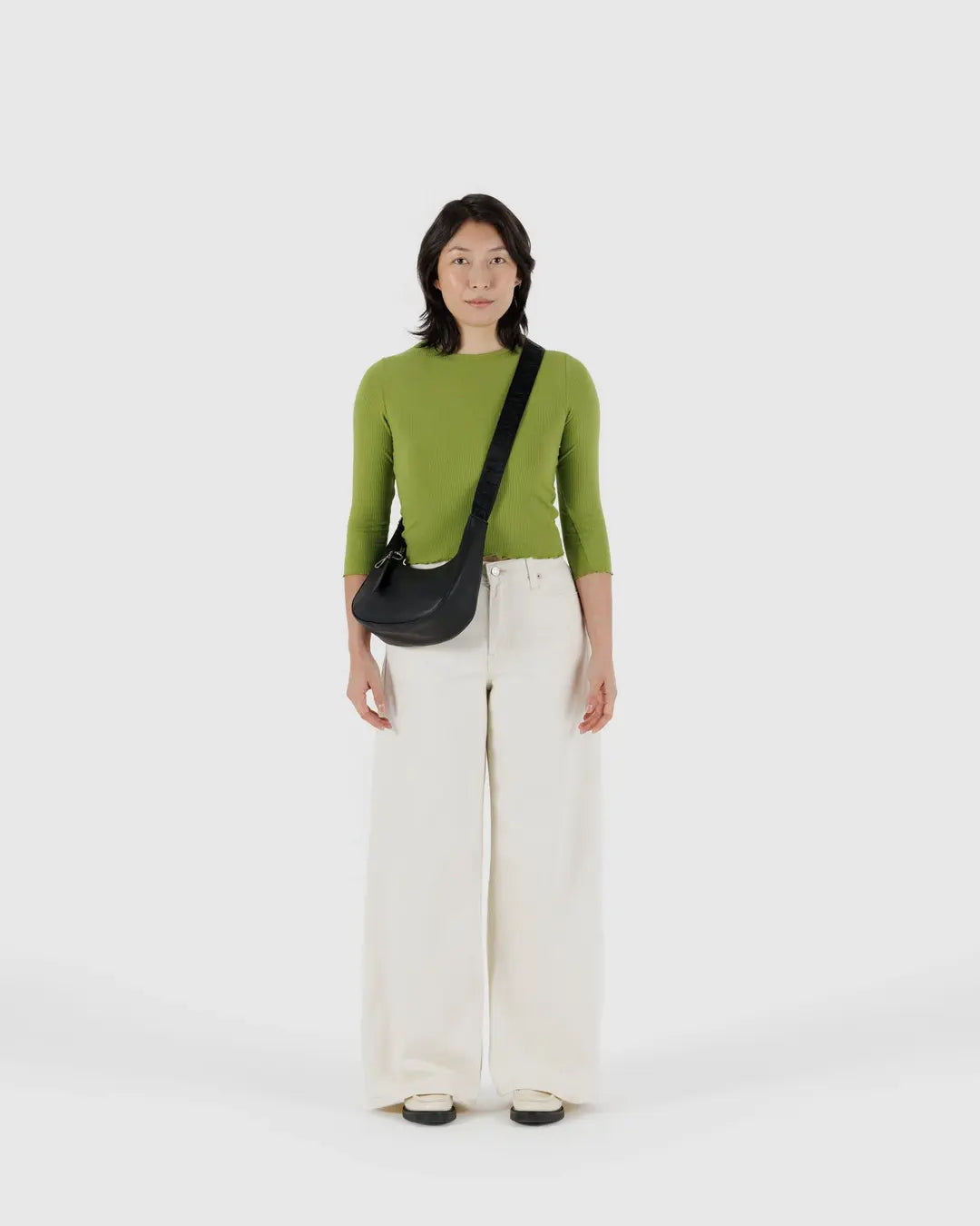 Black small recycled leather crescent bag | BAGGU | Shoulder + Crossbody Bag