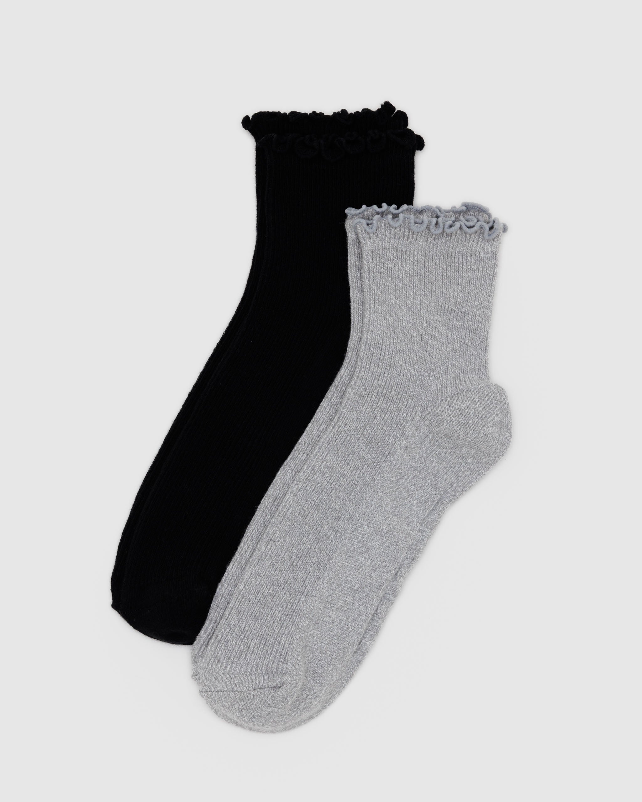 Lettuce Edge Sock Set of 2 - Heather Grey & Black | BAGGU | Socks