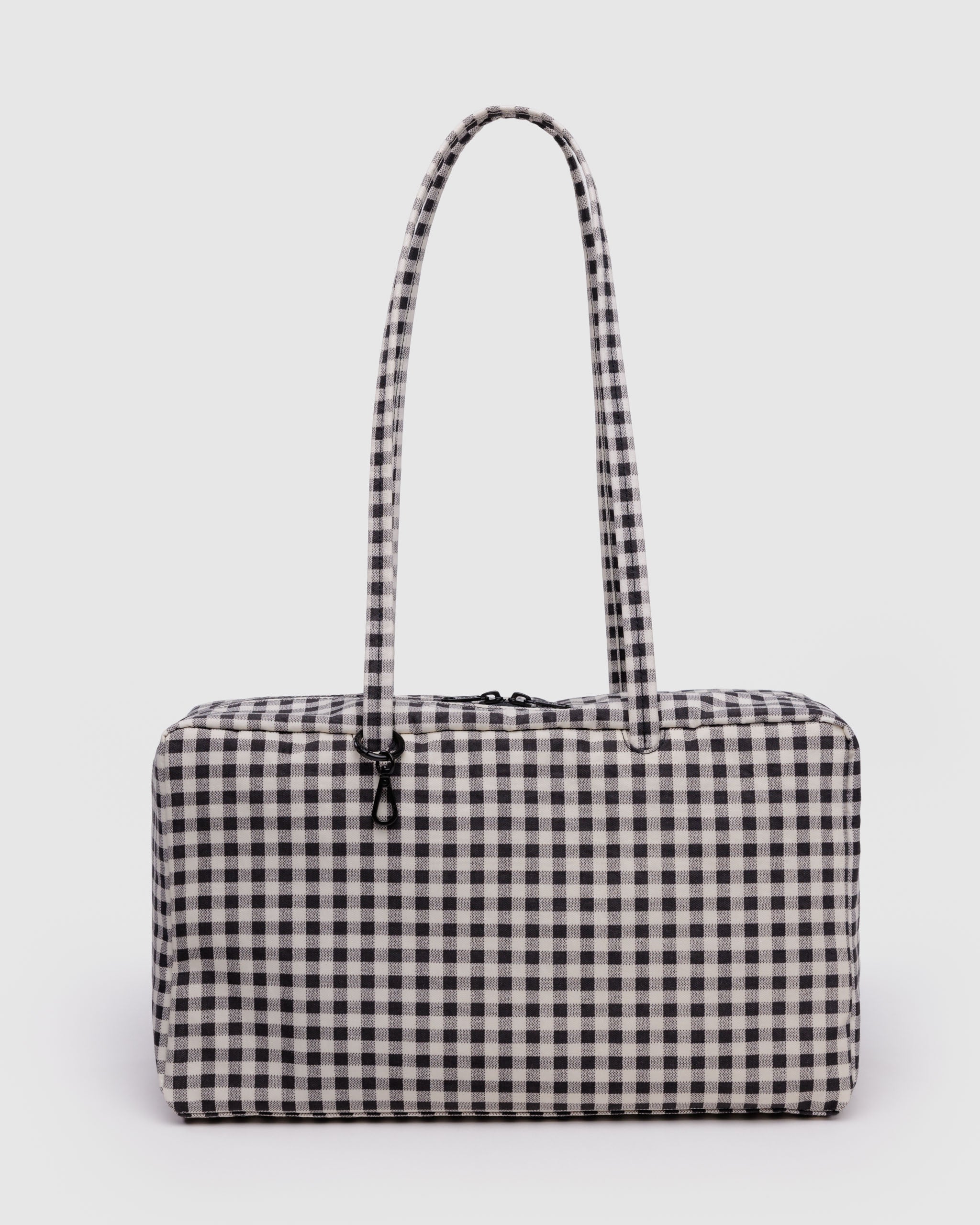 BAGGU Black & White Gingham Medium Nylon Bowler Bag | BAGGU | Shoulder Bag