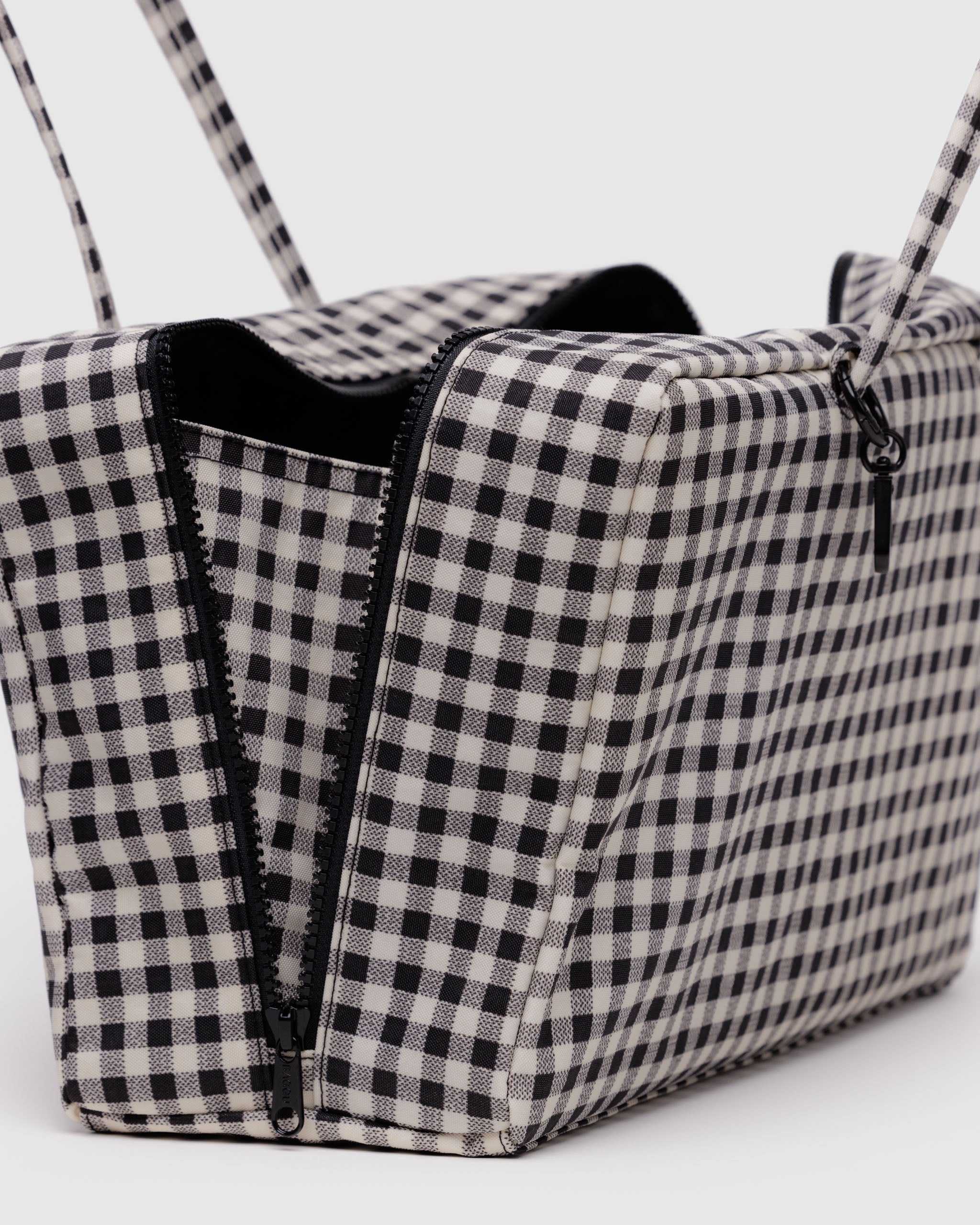 BAGGU Black & White Gingham Medium Nylon Bowler Bag | BAGGU | Shoulder Bag