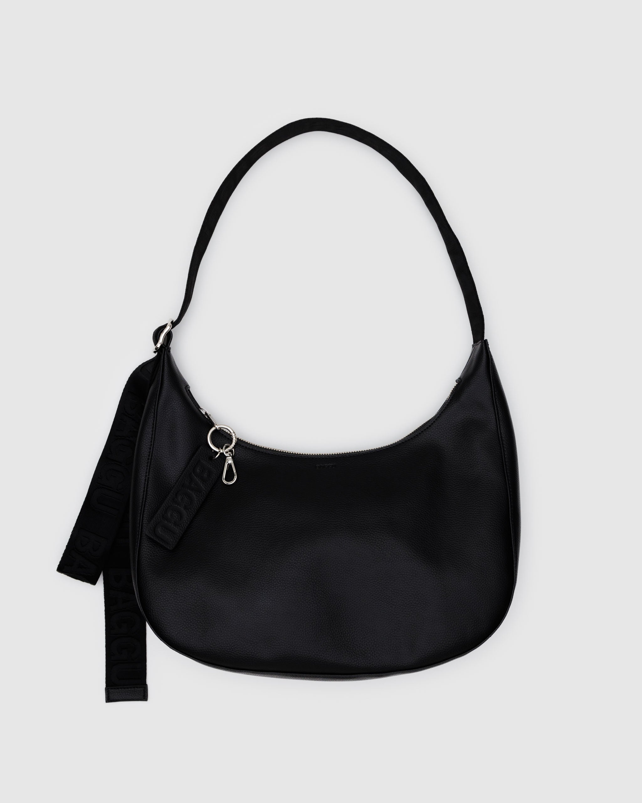Black medium recycled leather crescent bag | BAGGU | Shoulder + Crossbody Bag
